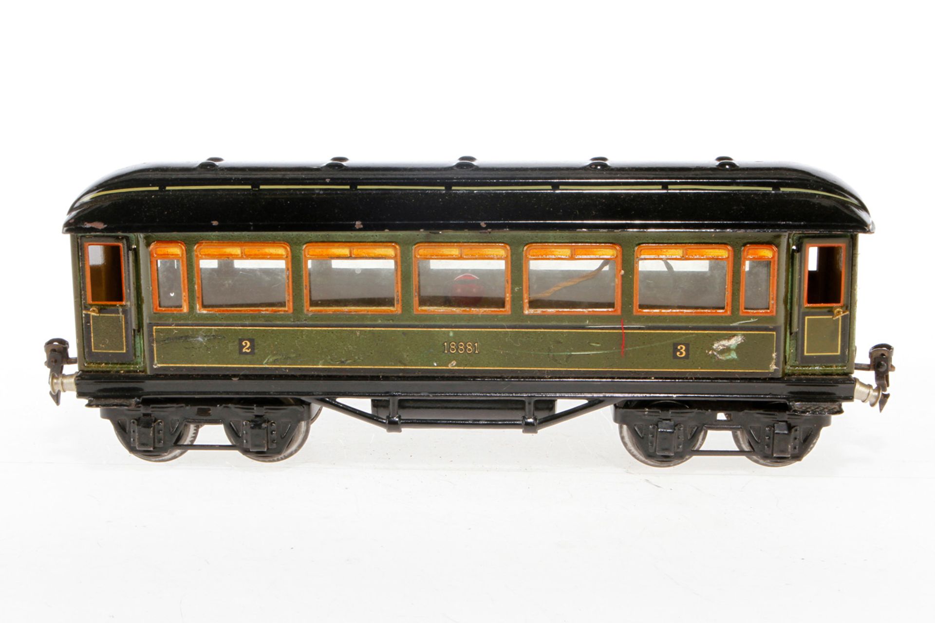 Märklin Personenwagen 1886, S 1, CL, mit Beleuchtung und 4 AT, LS und gealterter Lack, L 33, im