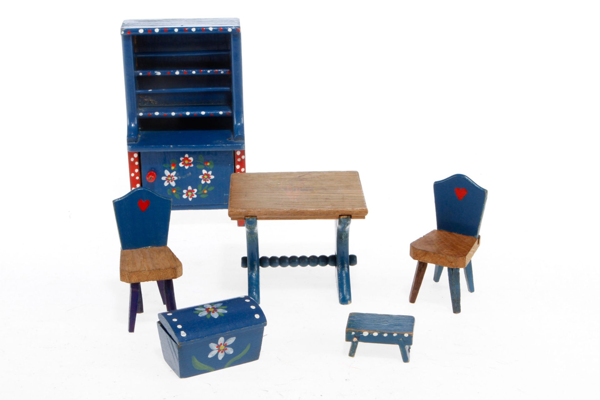 Konv. Puppenstubenmöbel, Holz, blau, Tischlänge 7,5