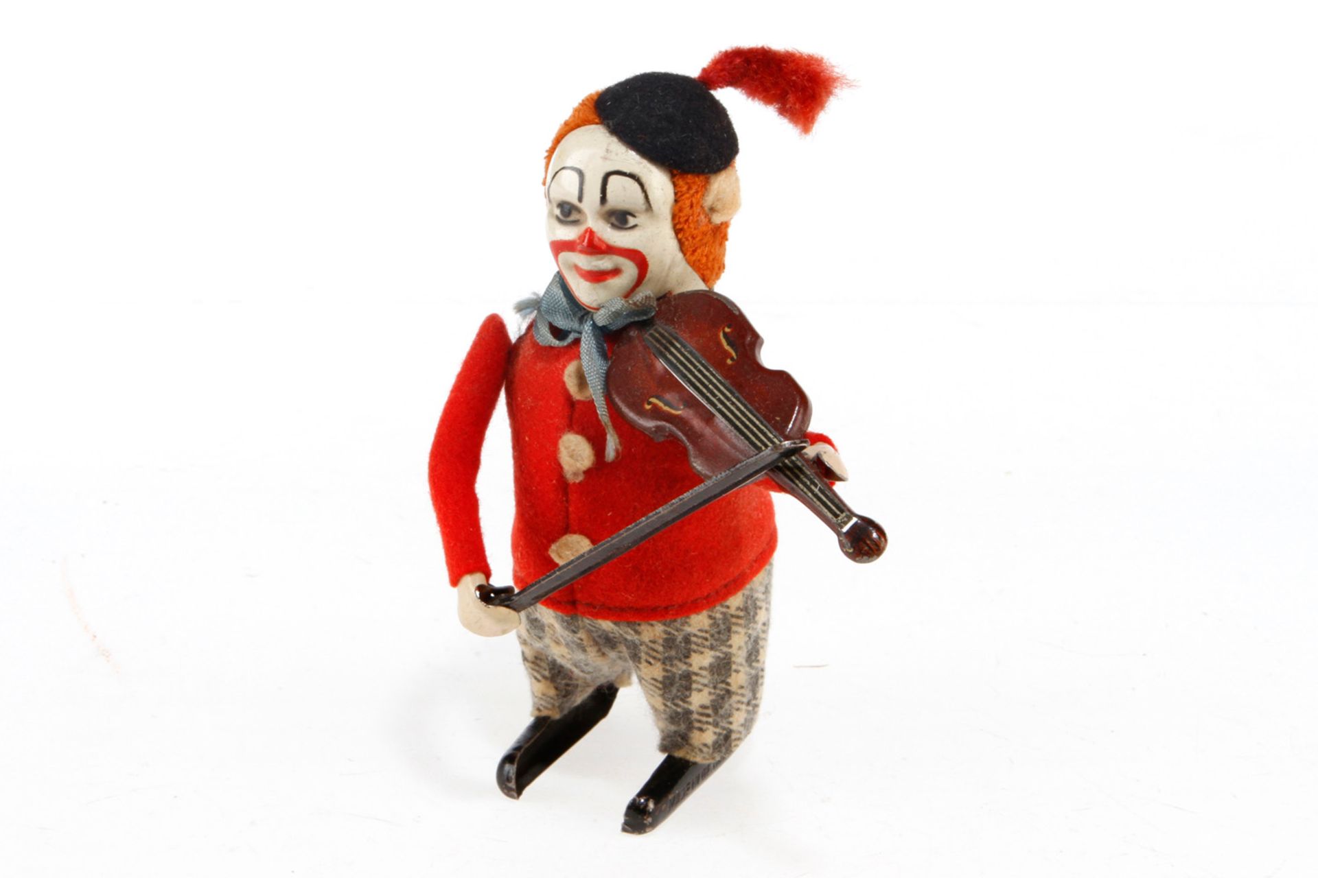 Schuco Solisto Clown mit Geige, intakt, Alterungsspuren, H 11, im OK 986/1, Z 2-3