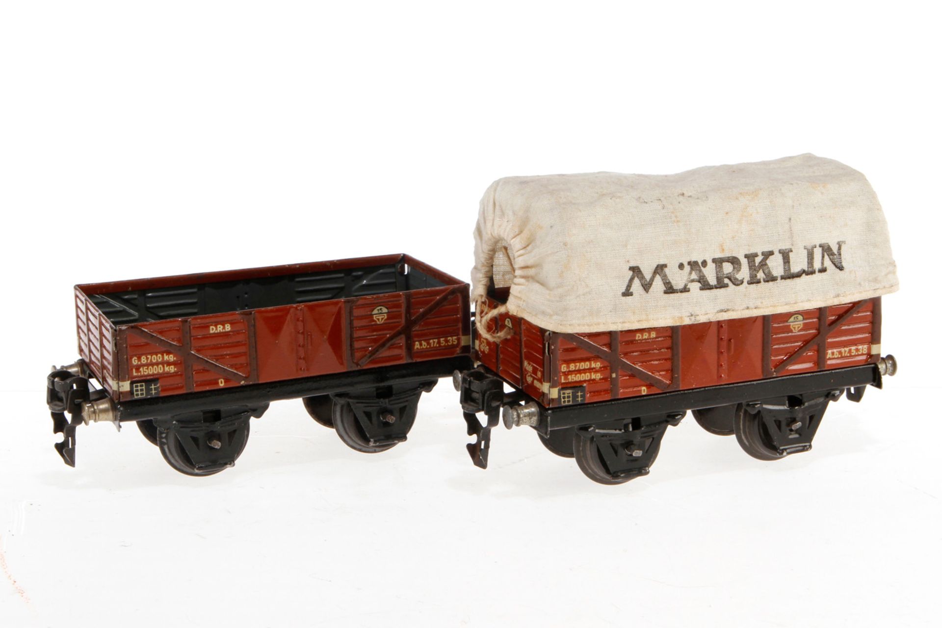 2 Märklin Güterwagen 1661 und 1663, S 0, CL, LS und gealterter Lack, L 13, Z 2-3