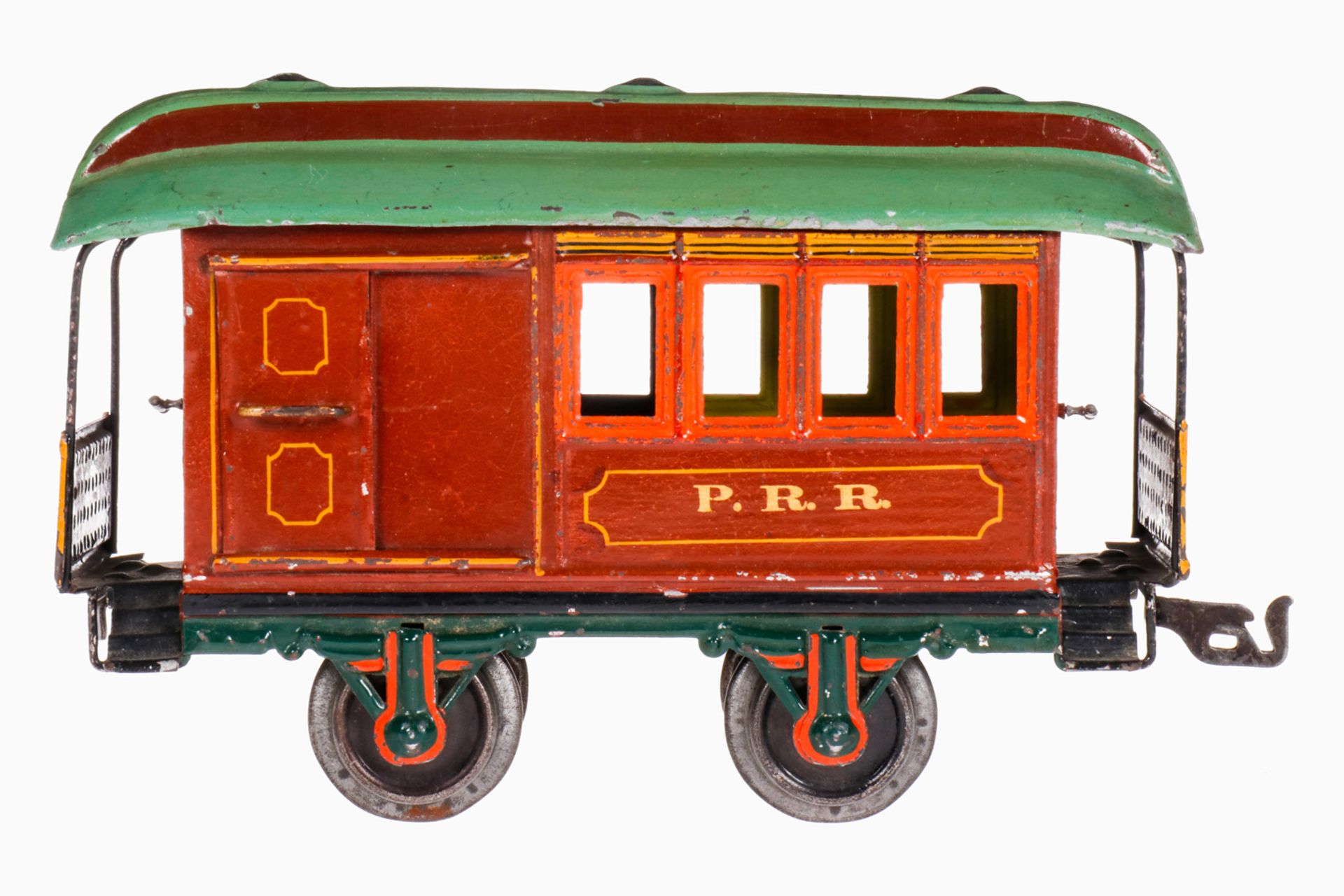 Märklin amerik. PRR Packwagen 1876, S 1, uralt, handlackiert, 2 ST, 2AT, mit Inneneinrichtung, 1