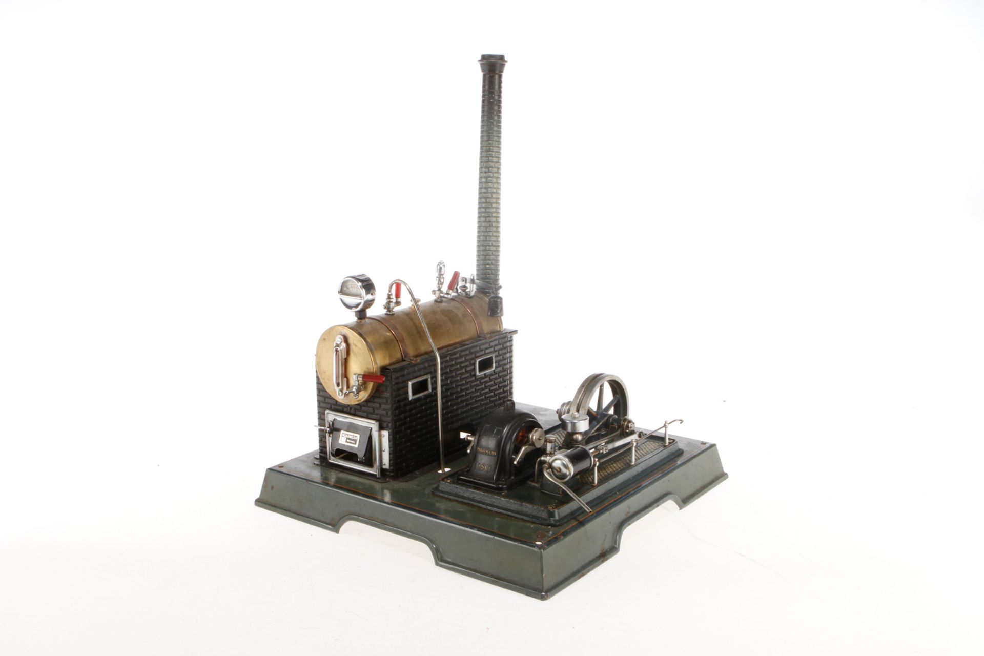 Märklin Dampfmaschine, liegender Messingkessel, KD 7, mit Brenner, Armaturen, feststehendem