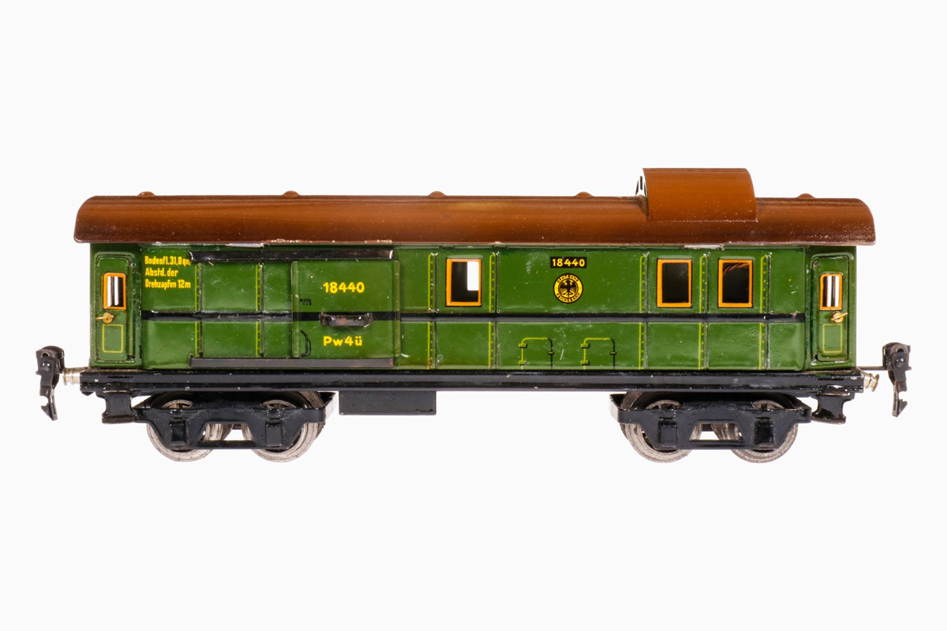 Märklin Gepäckwagen 1844, S 0, CL, 4 AT, 2 ST, 4A Gussräder, mit Beleuchtung, min.