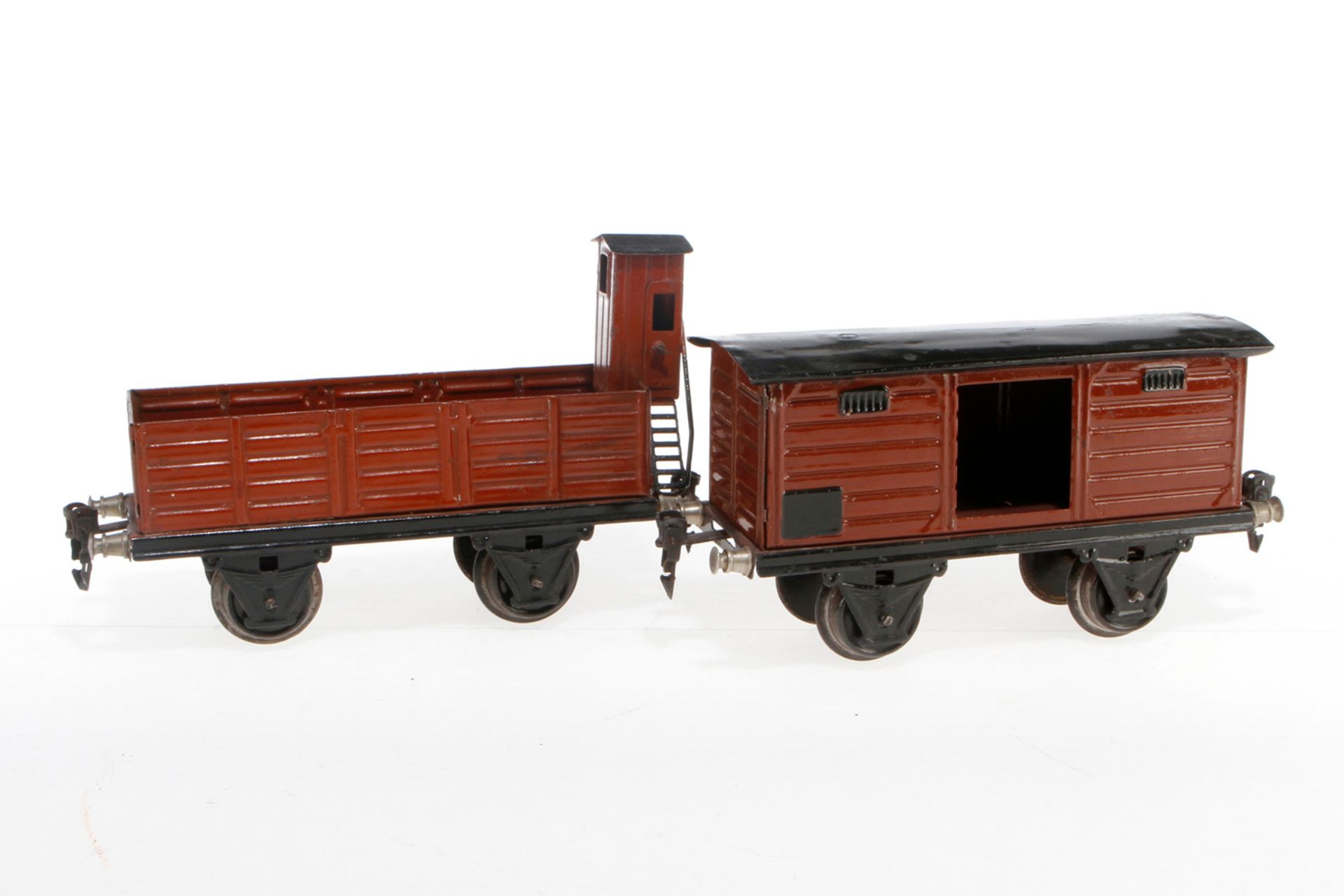 2 Märklin Güterwagen, S 1, HL, 1 mit BRHh, LS tw ausgebessert, gealterter Lack, L 19,5, Z 2-3