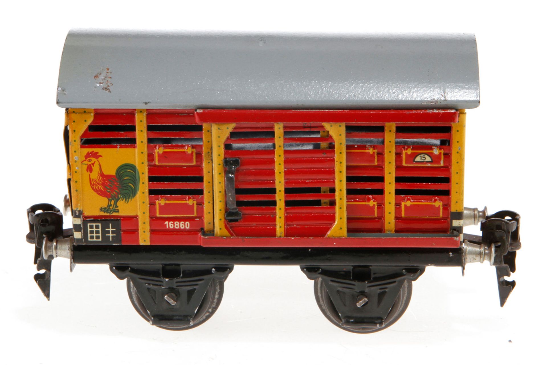 Märklin Kleintierwagen 1686, S 0, CL, mit 1 ST und Zwischenboden, LS und gealterter Lack, L 13, Z