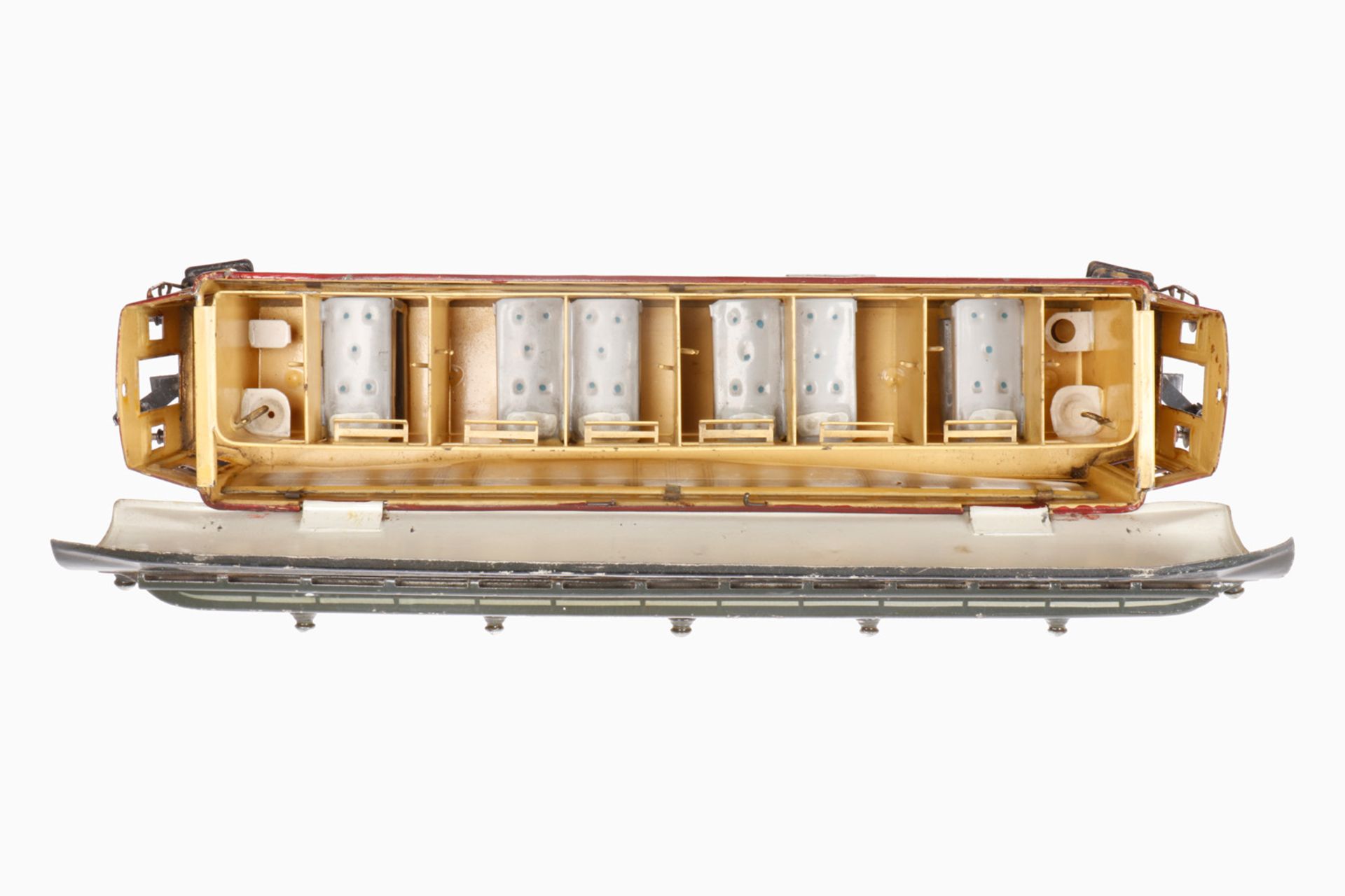 Märklin Mitropa Schlafwagen 1933 G, S 1, rot handlackiert, 4 AT, 4A Gussräder, mit Inneneinrichtung, - Bild 2 aus 2