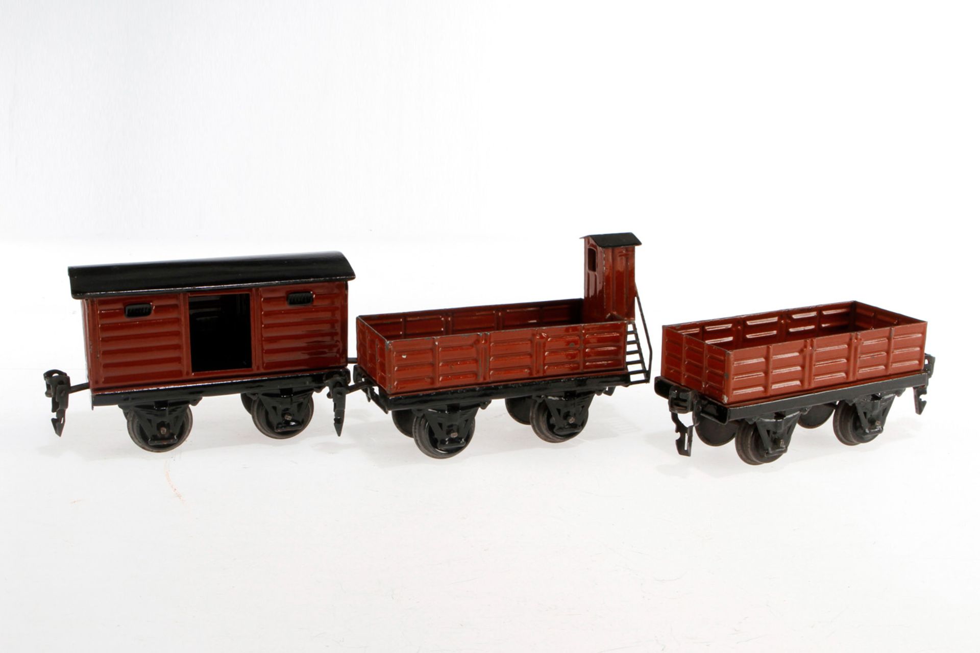 3 Märklin Güterwagen, S 0, HL, tw nachlackiert, LS und gealterter Lack, L 11, Z 2-3