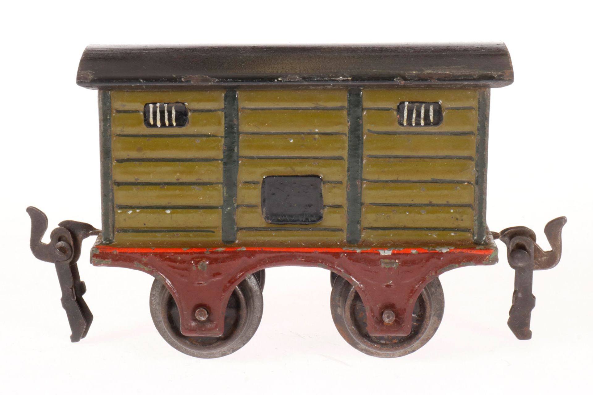 Märklin gedeckter Güterwagen 1857, S 0, uralt, HL, mit 1 ST, Dach rest., LS, L 9,5, Z 3