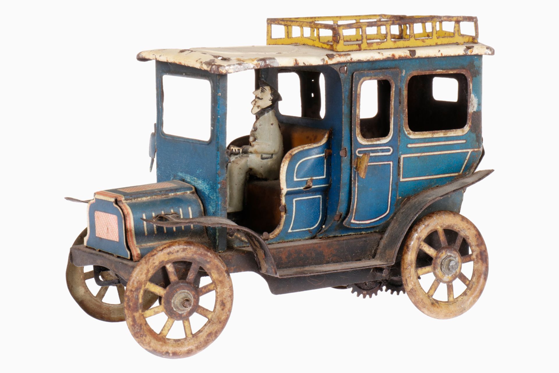 G & K Limousine 515, uralt, CL, mit Fahrerfigur, Uhrwerk intakt, LS und RS, 1 Laterne abgebrochen, L