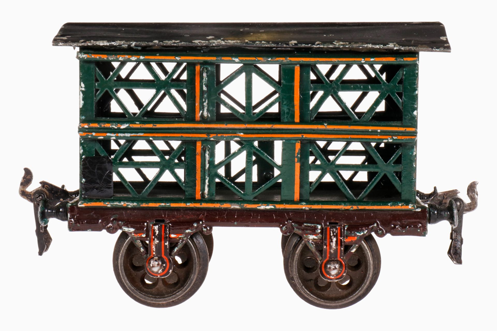 Märklin Kleintierwagen 1809, S 2, uralt, handlackiert, 4 ST, 2A Gussräder, Dach tw LS,