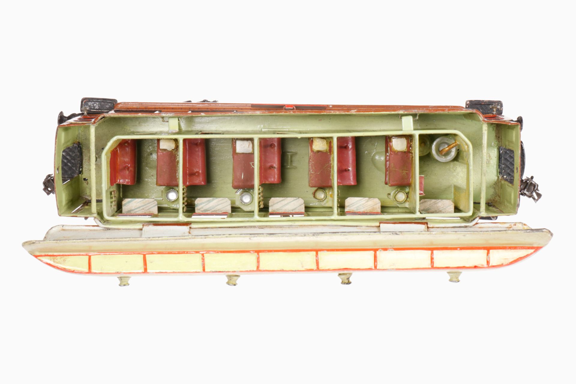 Märklin int. Schlafwagen 1843, S 1, uralt, handlackiert, 4 AT, 4A Gussräder, mit Inneneinrichtung, - Bild 2 aus 2