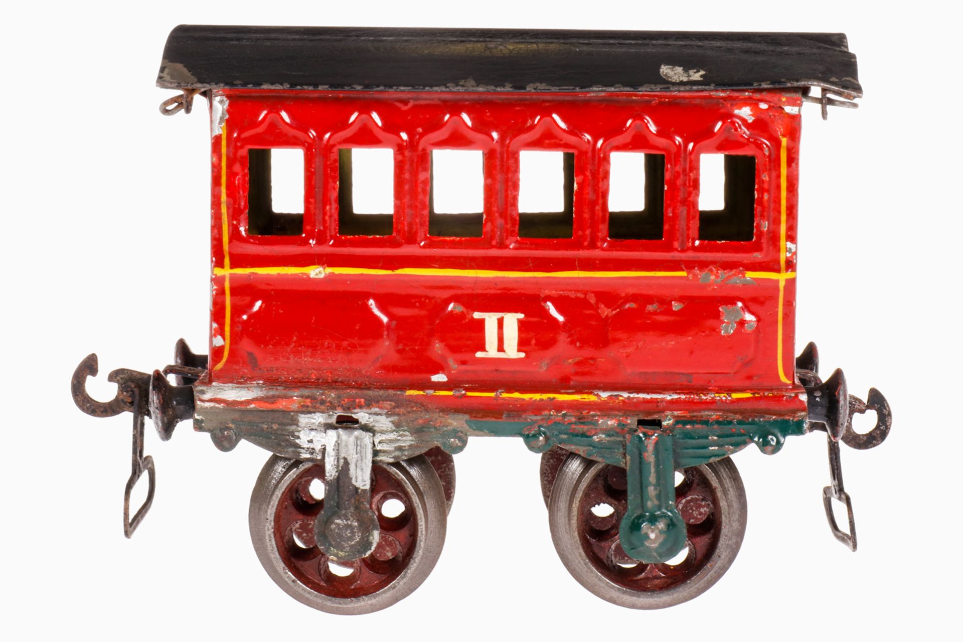 Märklin Personenwagen 1805, S 1, rot handlackiert, 2A Gussräder, breite Bügelkupplungen, Dach kleine