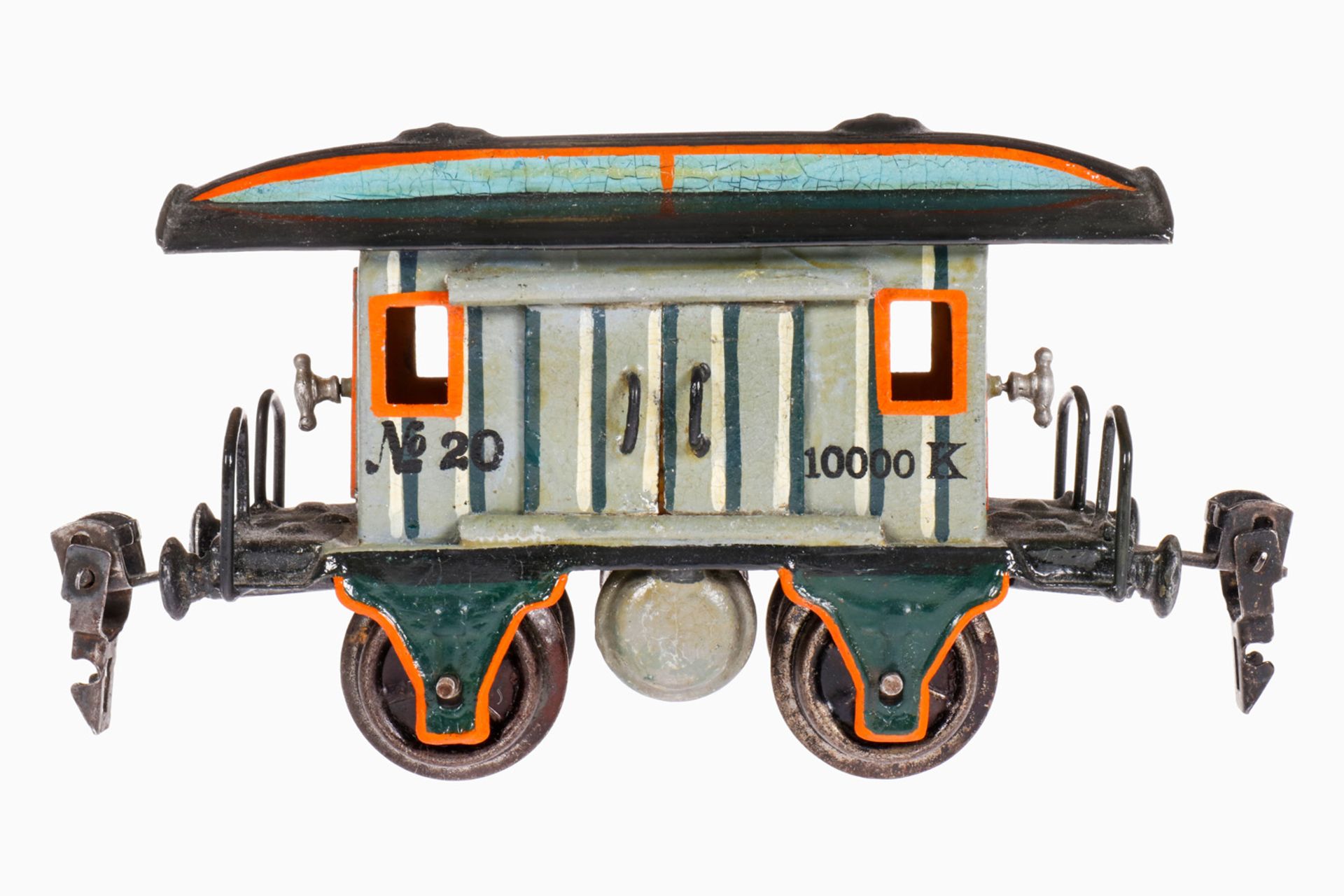 Märklin Gepäckwagen 1823, S 0, uralt, handlackiert, 2 AT, 2x2 ST, querliegender Gaszylinder, mit
