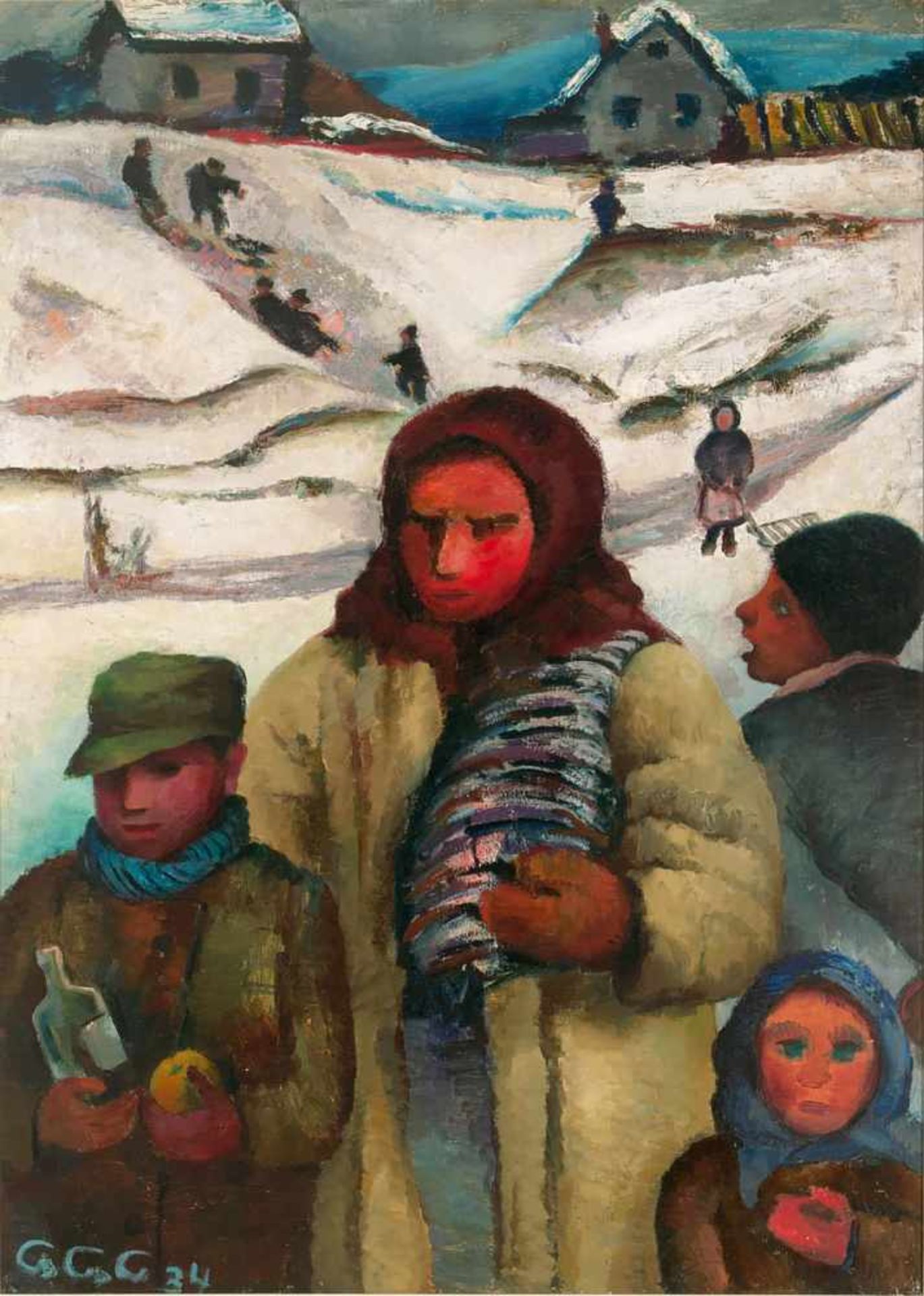 Csaki-Copony, Grete(Zernescht 1893 - 1990 Berlin)Winter. Öl auf Leinwand. 1934. 138 x 98 cm.