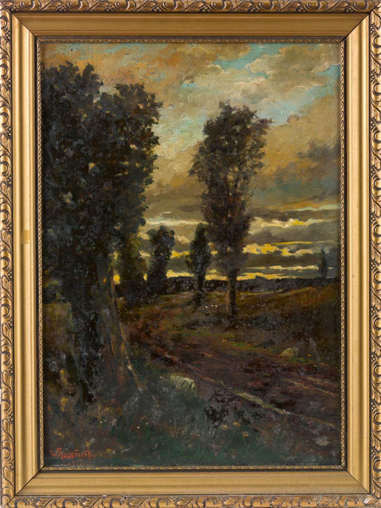 Hassfurth, W. (Berlin, nachweisbar um 1930)Regenlandschaft mit PappelnSign. Malkarton 69×49 cm. R.(