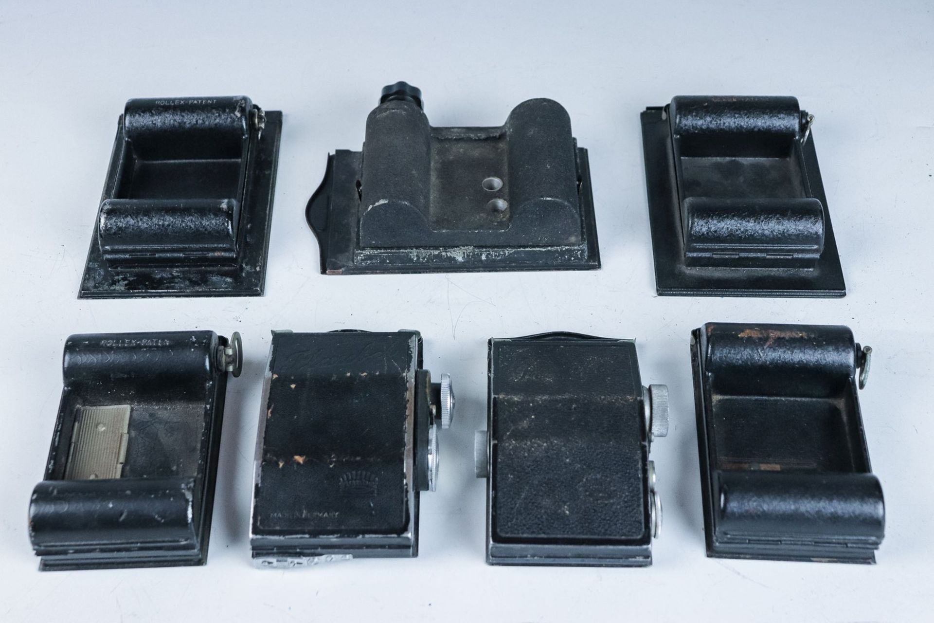 Sieben Rollfilm-Kassetten 1920/30er Jahea) - d) Vier "Rollex-Patent"-Kassetten für 6x9 Rollfilme,