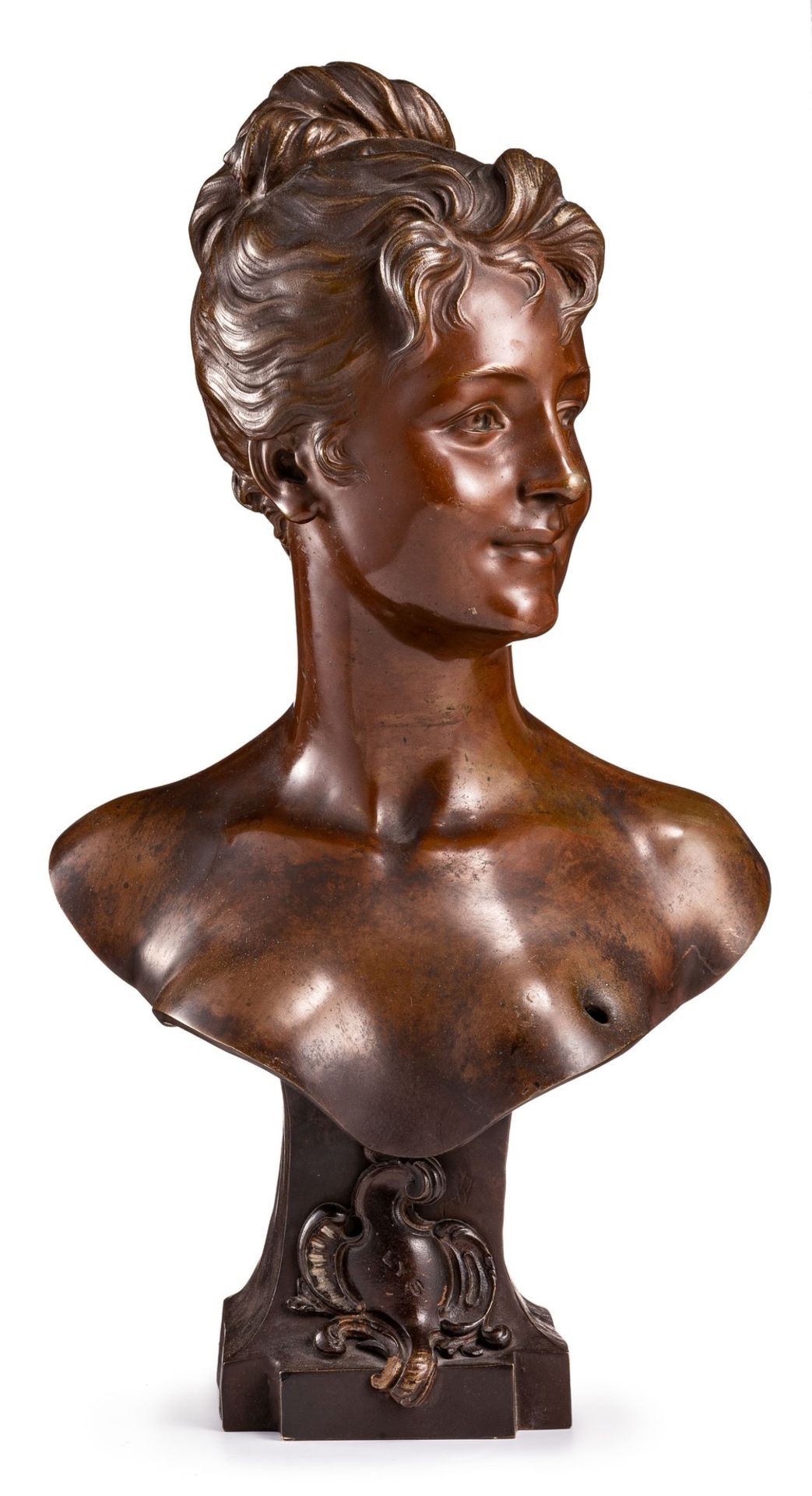 Pinedo, Émile (Paris 1840-1916)LysFrauenbüste. Bronze, kupferfarben patiniert. H. 43 cm. Sign. u.