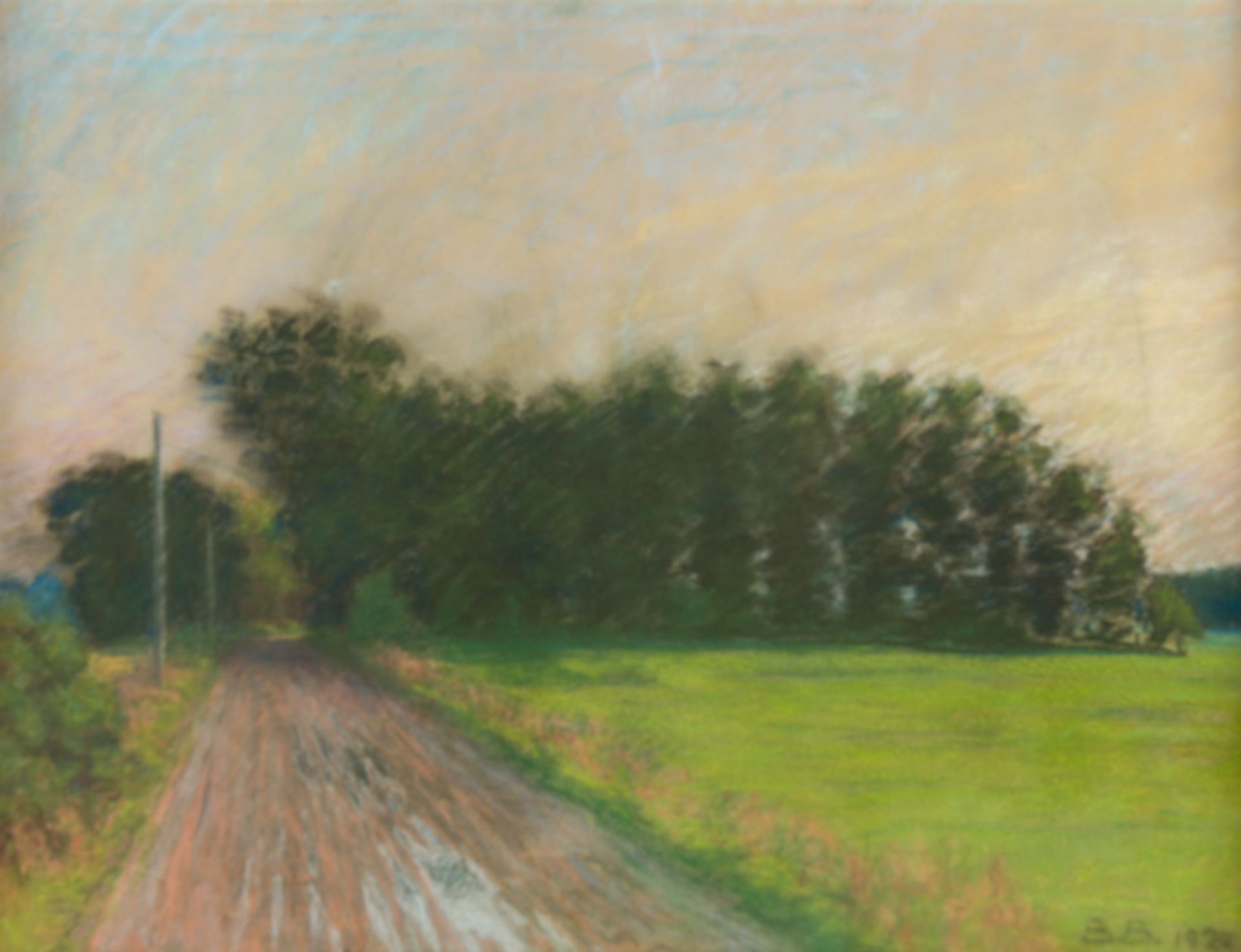 Dänischer Landschaftsmaler (um 1920)Regennasse Landstraße und BüscheSign. u. dat. Pastell. 52×66 cm.