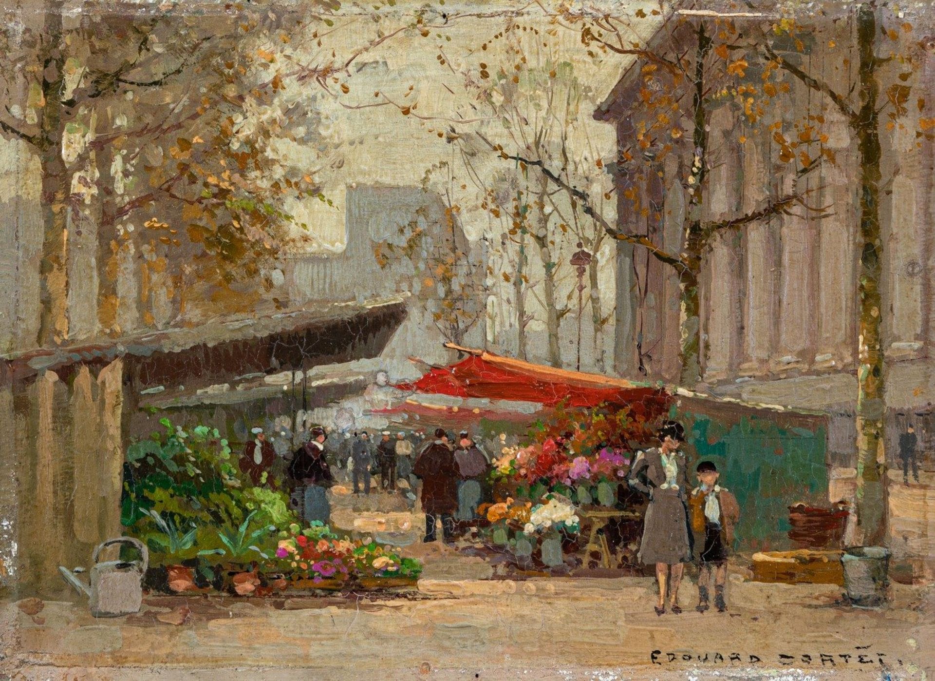 Cortès, Edouard (Lagny-sur-Marne 1882-1969)Marché aux fleurs de la MadeleineSign. Öl auf Holz. 16×
