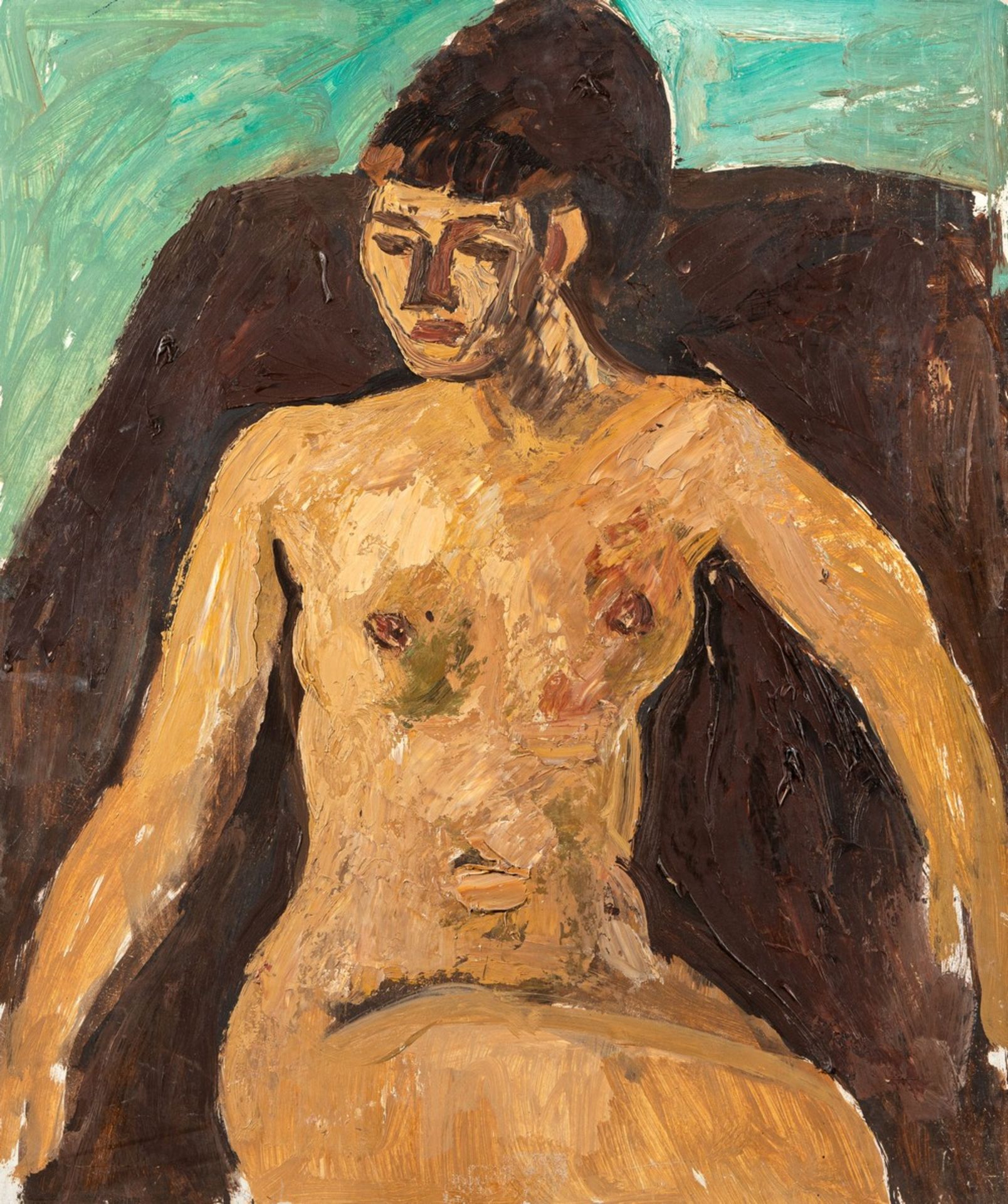 Kindt, Max (Starkenhorst, Berlin 1896-1970)Sitzender weiblicher AktMalkarton. 60×50 cm. Nachlass-