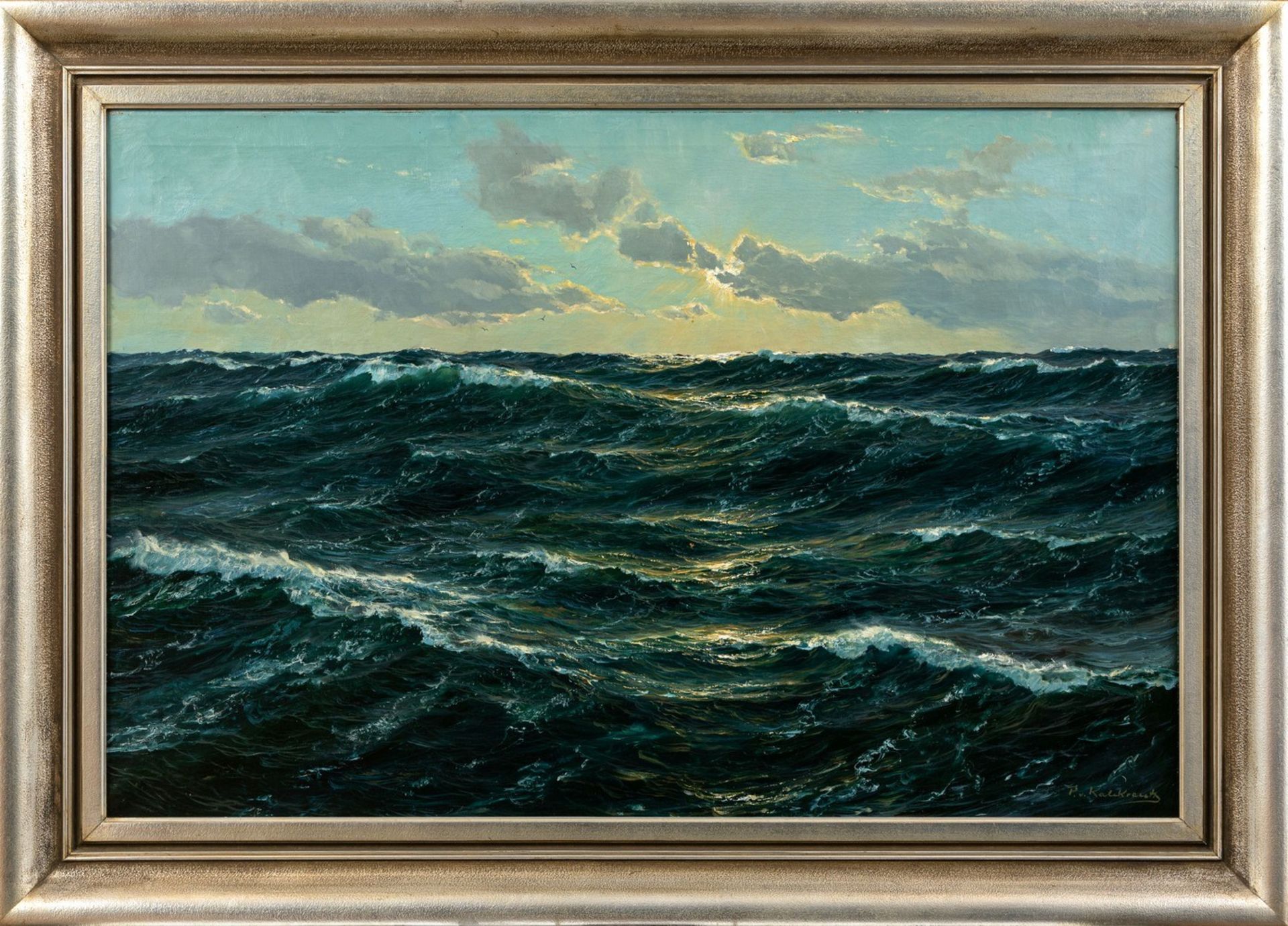 Kalckreuth, Patrick von (Kiel, Starnberg 1898-1979)Bewegtes Meer Sign. Lwd. 80×120 cm. (Minimale