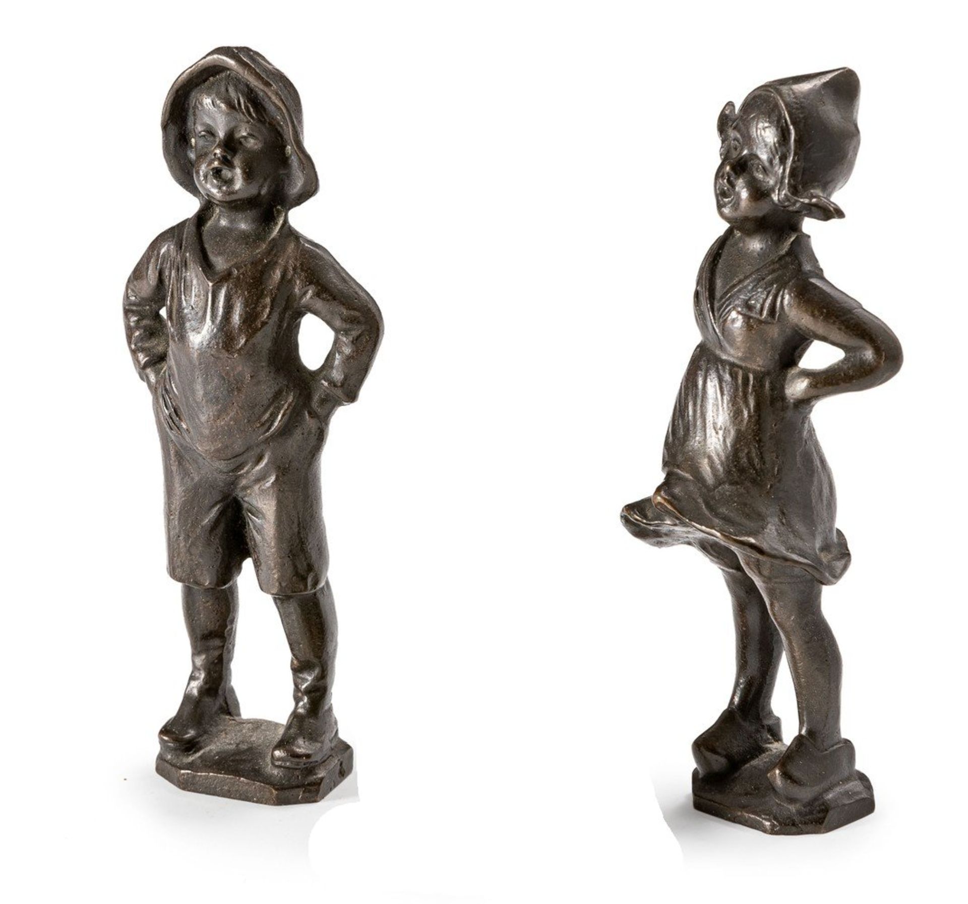 Iffland, Franz (Berlin 1862-1935)Singendes Holländermädchen und JungeZwei kl. Bronzefiguren,