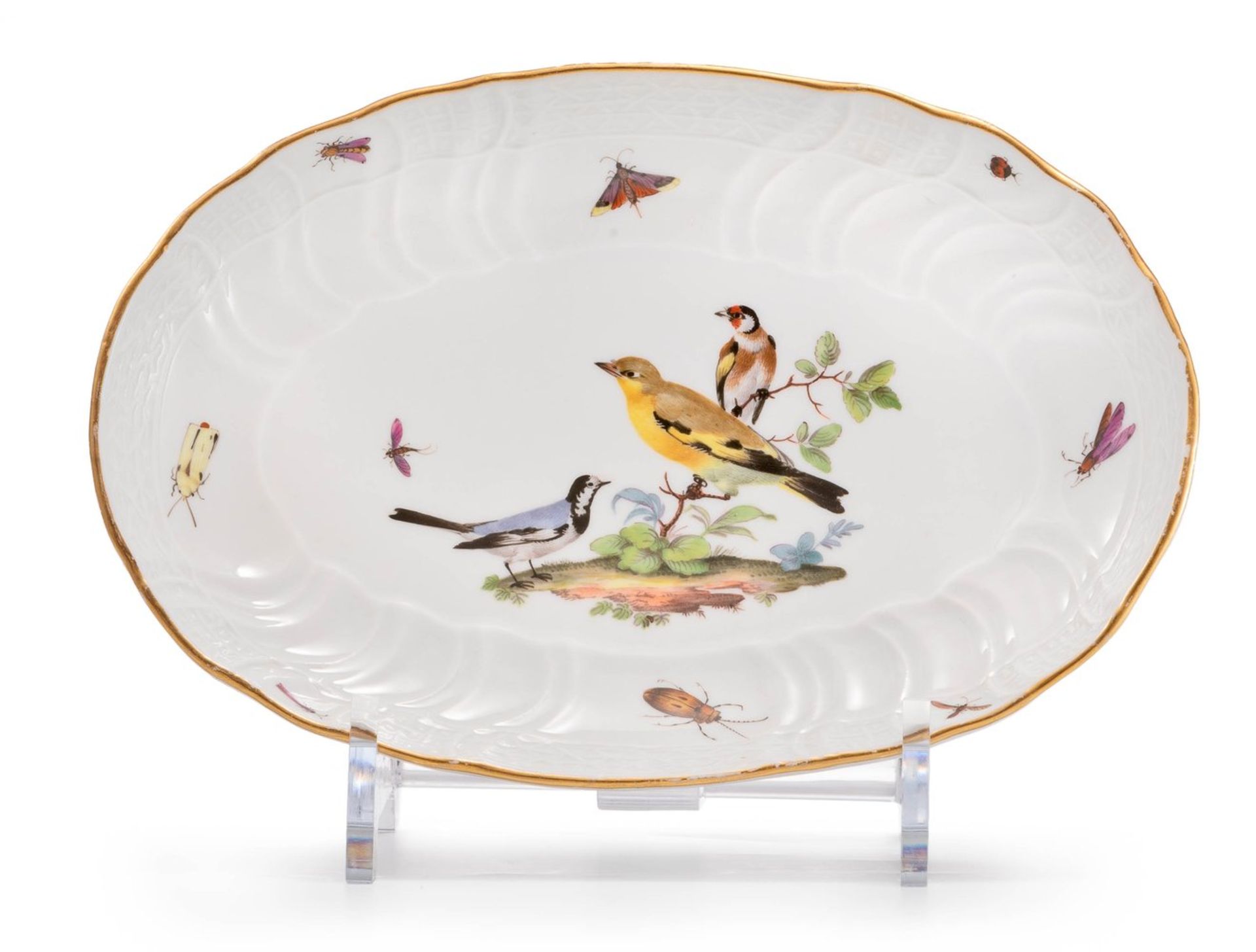 Ovale Schale mit Vögeln und Insekten für Friedrich den GroßenMeissen, um 1760Neubran