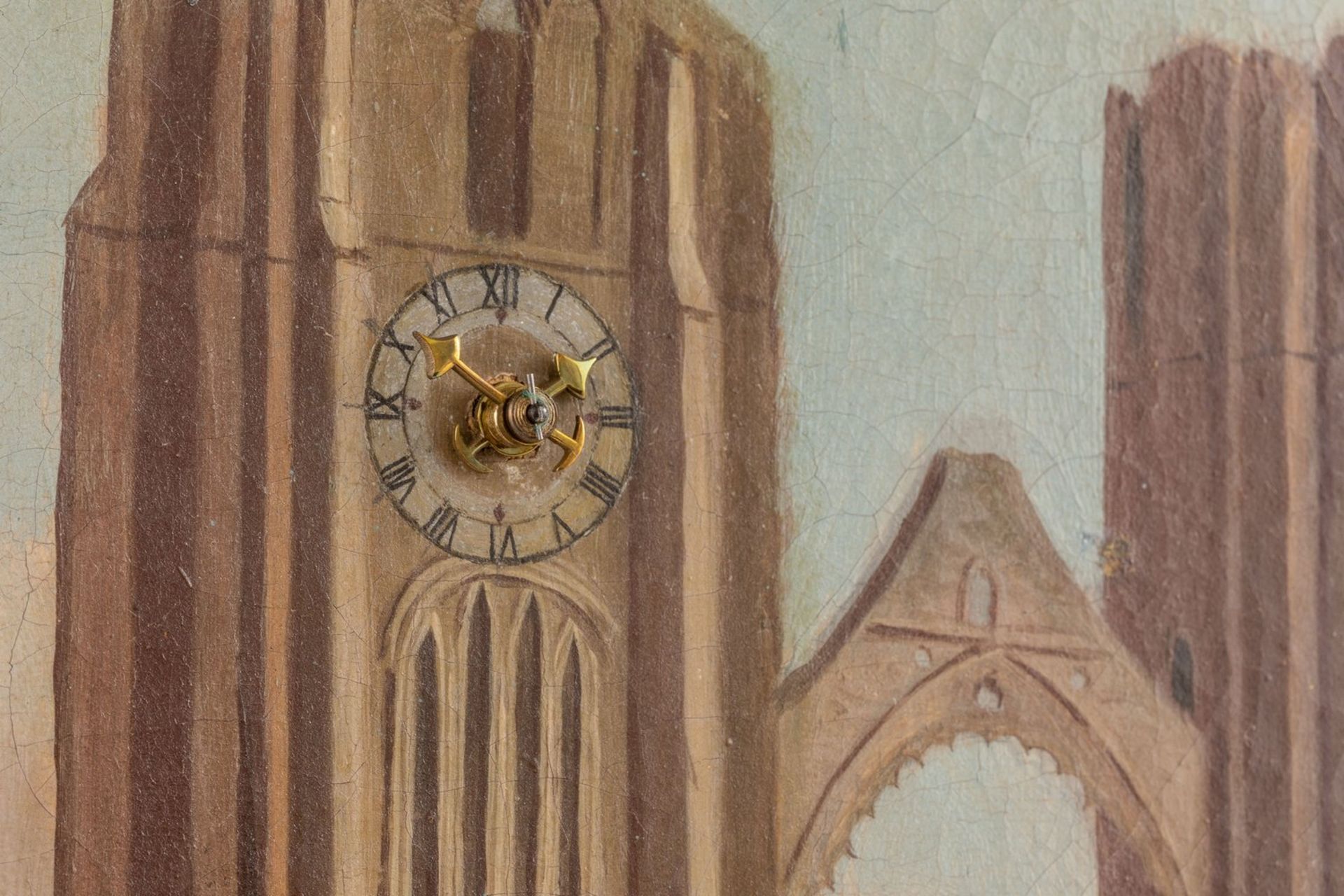 Uhrenbild mit Elgin CathedralÖsterreich, um 1830Öl auf Leinwand. Darstellung der Rui - Bild 2 aus 2