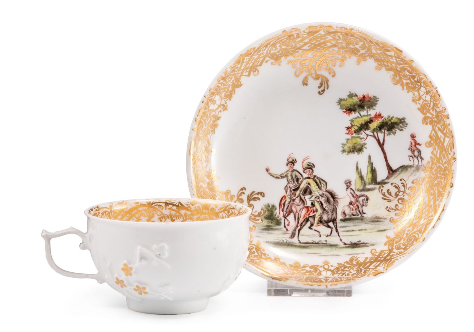 Tasse und Untertasse mit HausmalerdekorMeissen, der Dekor Werkstatt Franz Ferdinand Maye