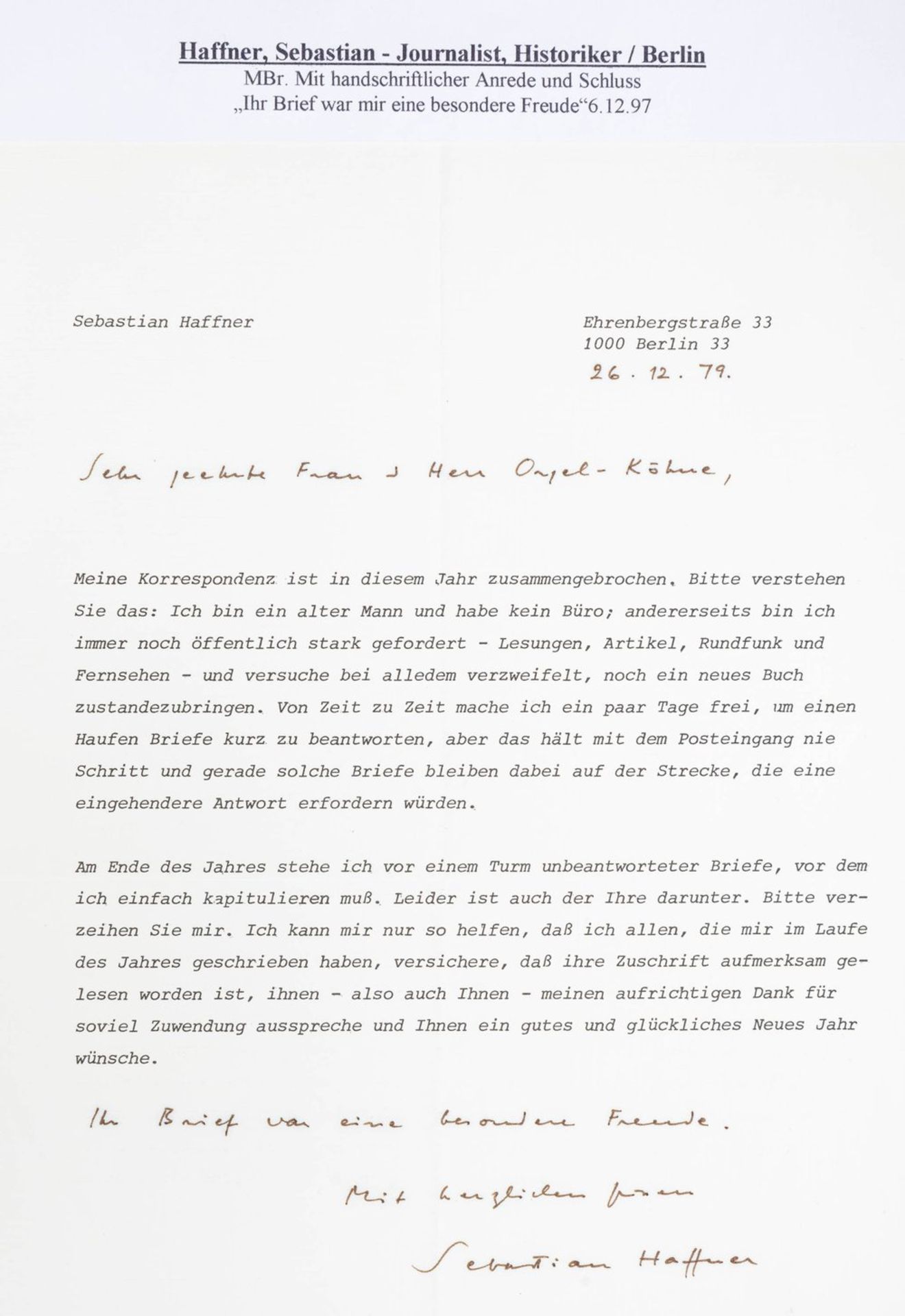 Sammlung von Autographen, Porträtaufnahmen, Briefen und Postkarten - Bild 26 aus 35