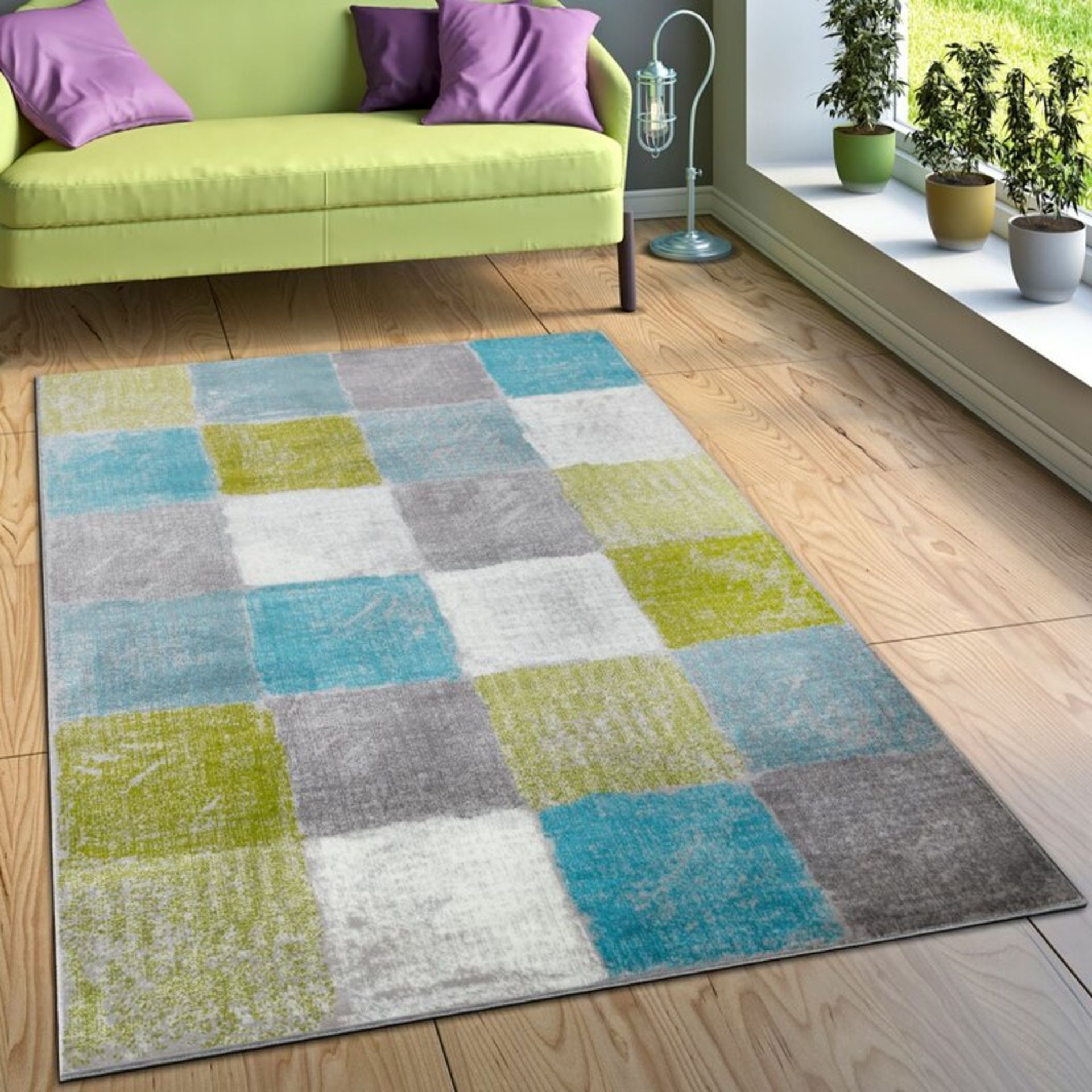 Maur Green/Grey/Blue Rug Rectangle 80 x 150cm - RRP £22.99