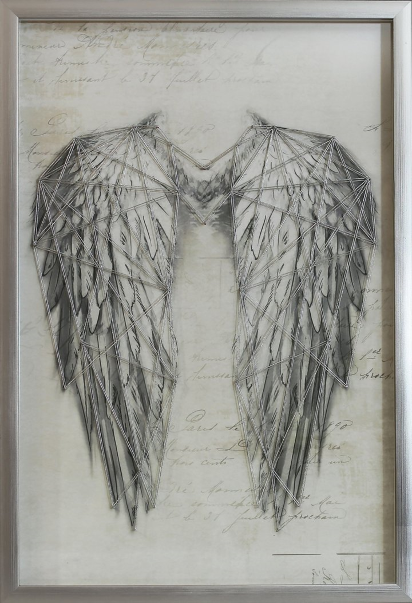 New Angel Wings Silver Metallic With Frame