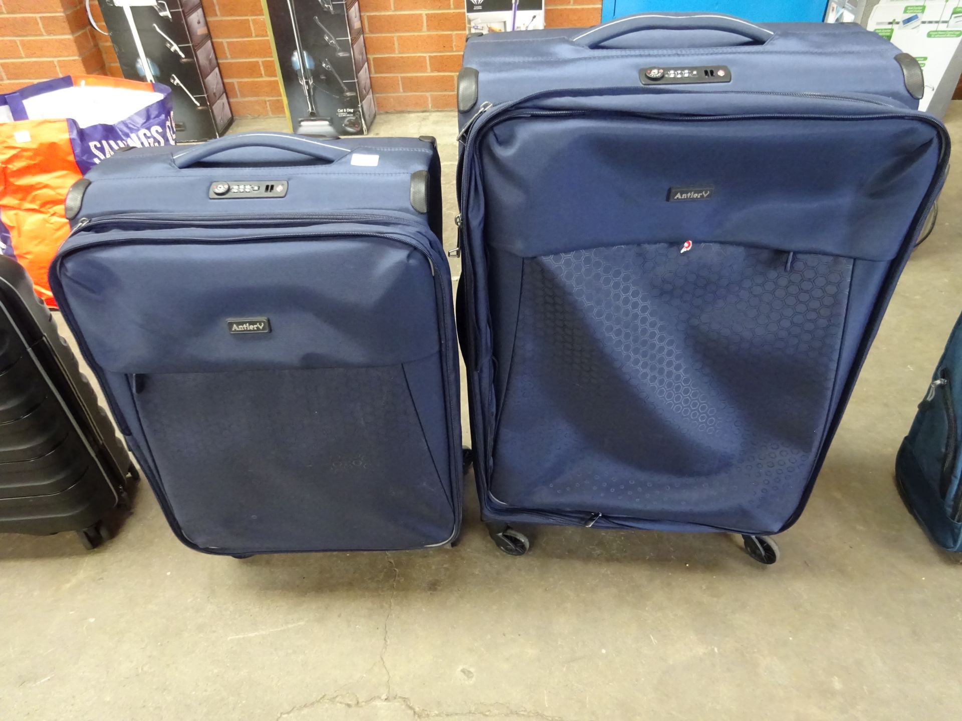 x 2 blue antler suitcases