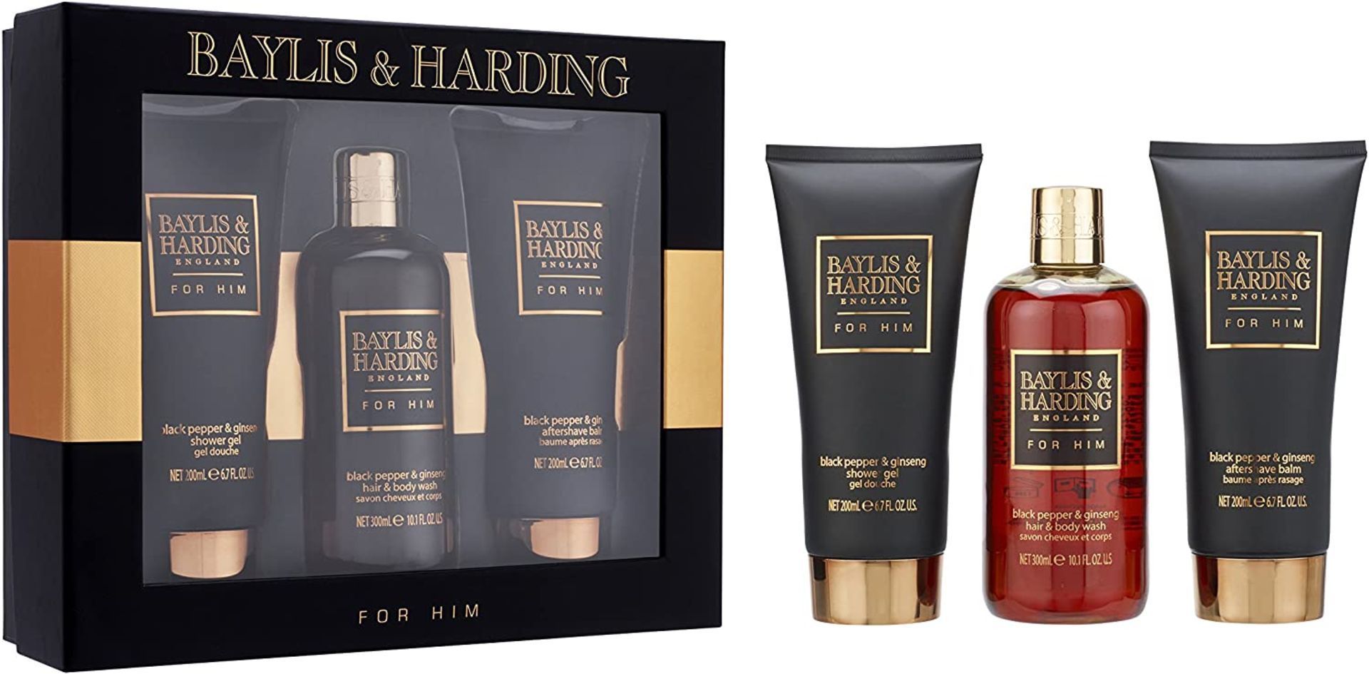 BRAND NEW BAYLIS & HARDING GROOMING TRIO, BLACK PEPPER AND GINSENG GIFT SET