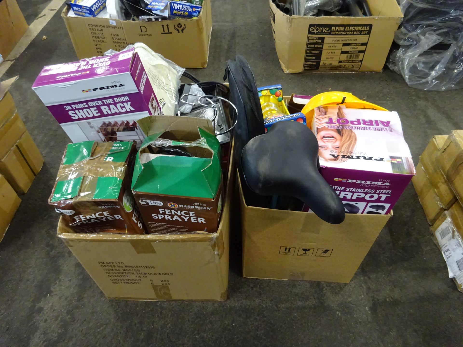 X2 BOXES OF FENCE SPRAYERS, AIR PORTS,KITCHENWARE & ODDS