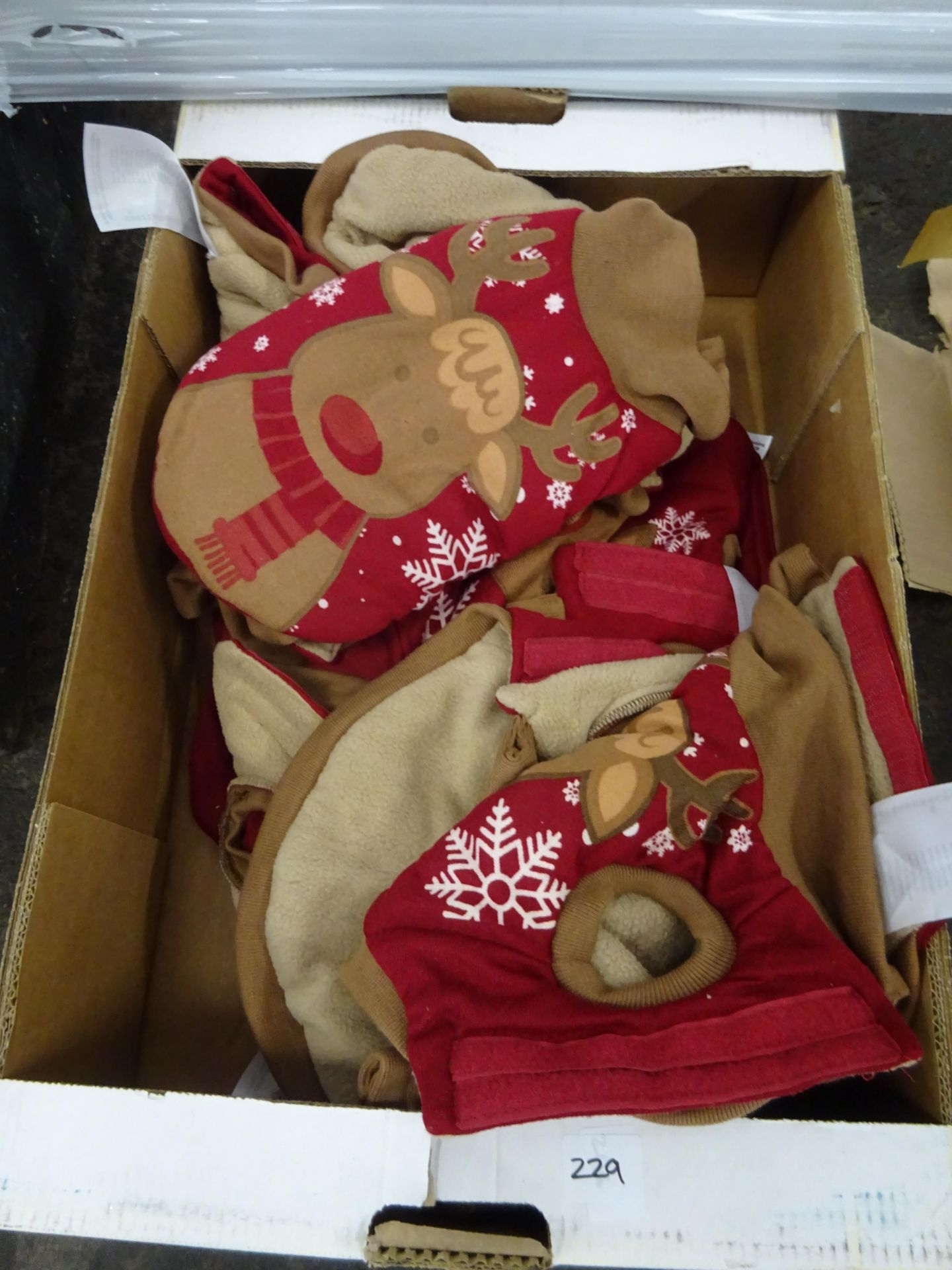 BOX OF APPROX. 12 CHRISTMAS DOG COATS (VARIOUS SMALL SIZES)