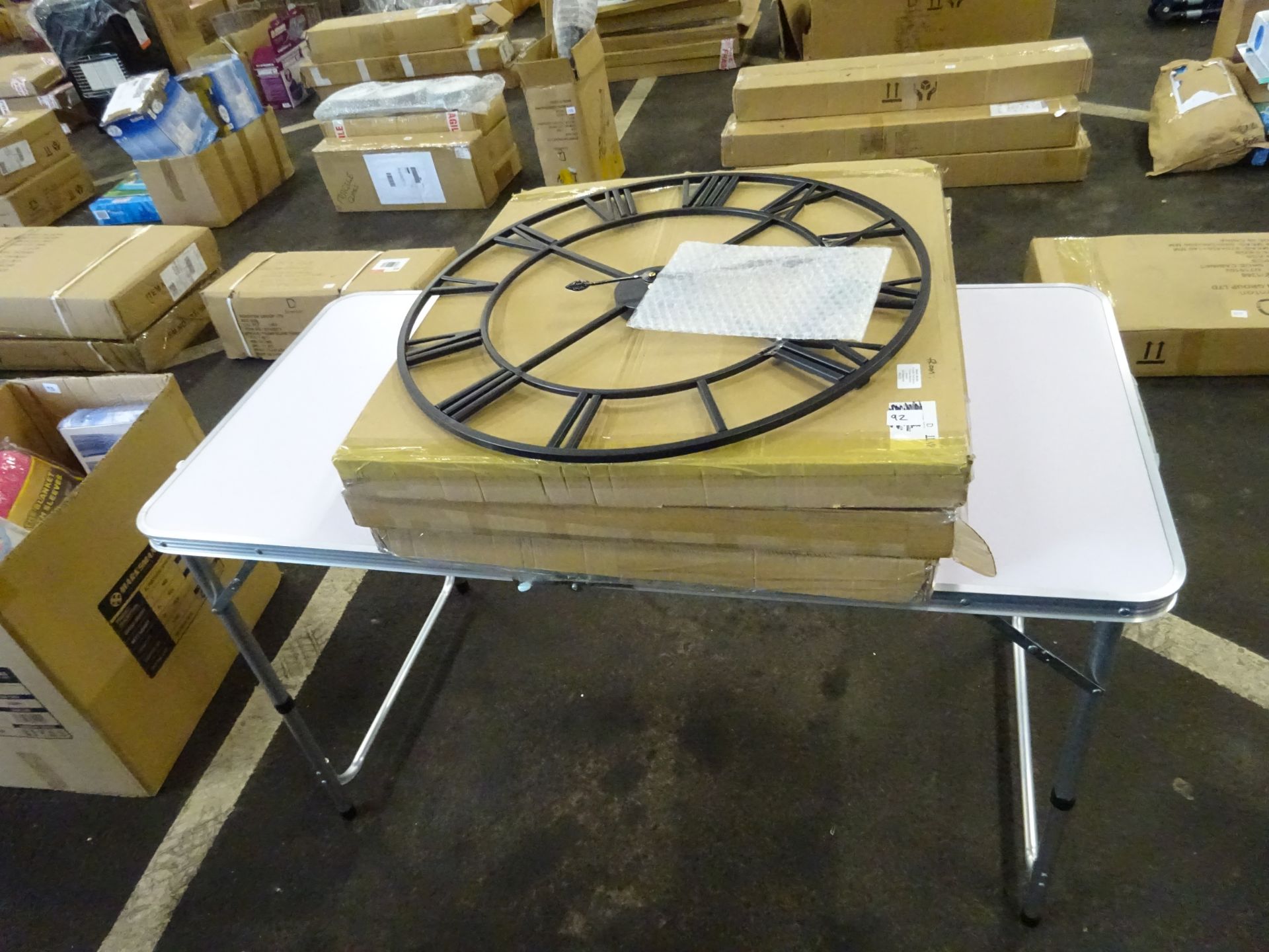 FOLDING TABLE & 3 METAL CLOCKS