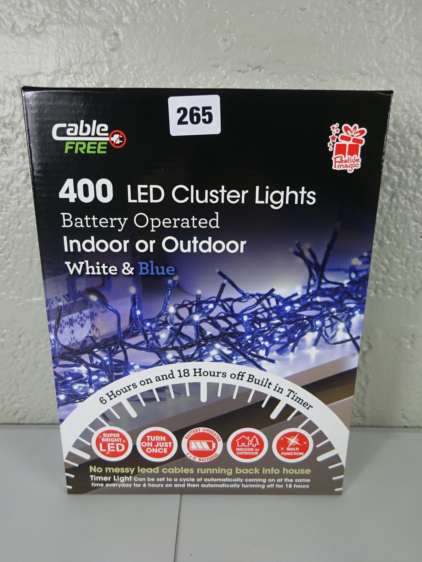 CABLE FREE LED CLUSTER LIGHTS WHITE & BLUE