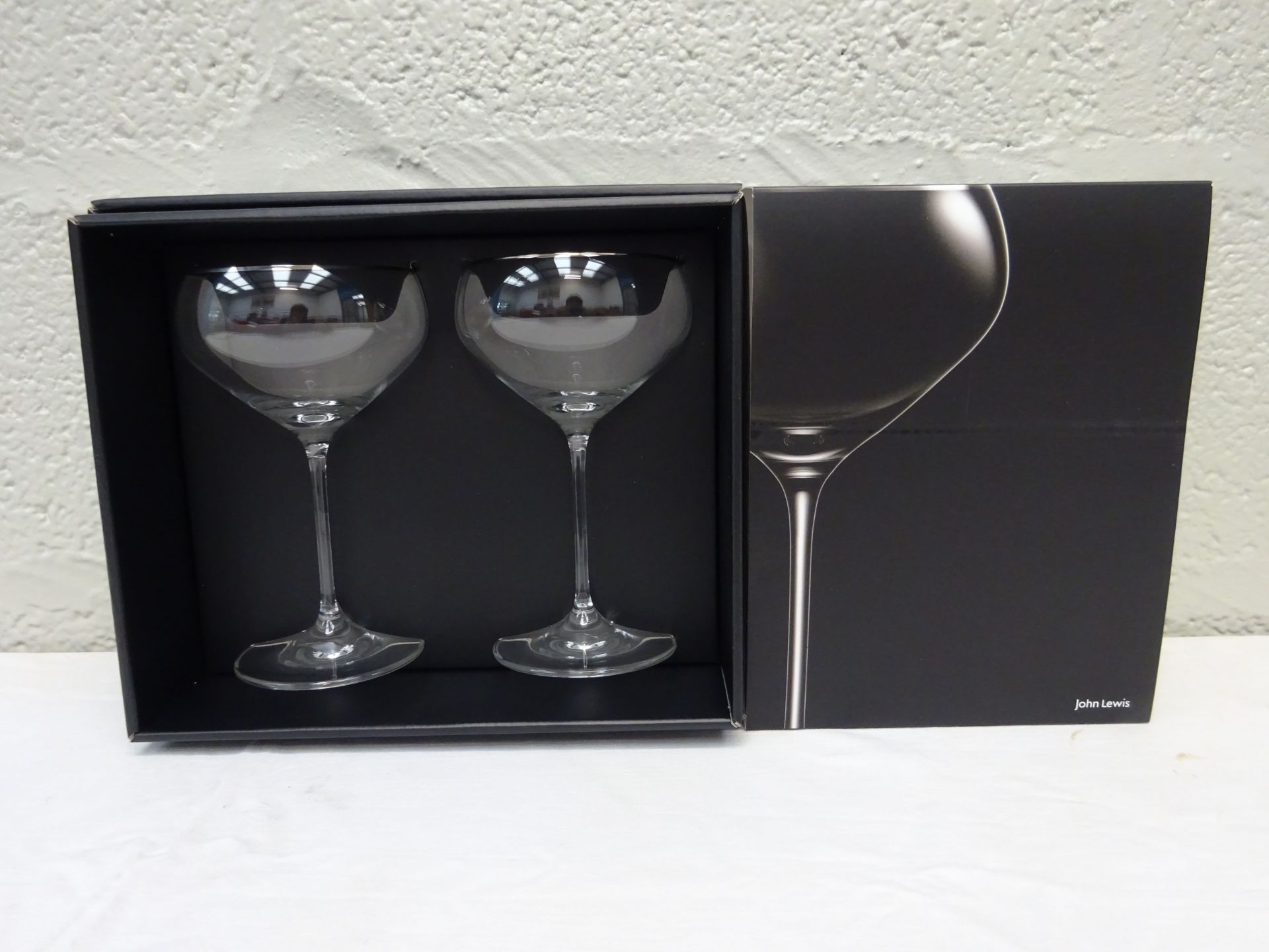 BRAND NEW 2 CHAMPAGNE CRYSTAL GLASSES WITH SILVER DETAILING