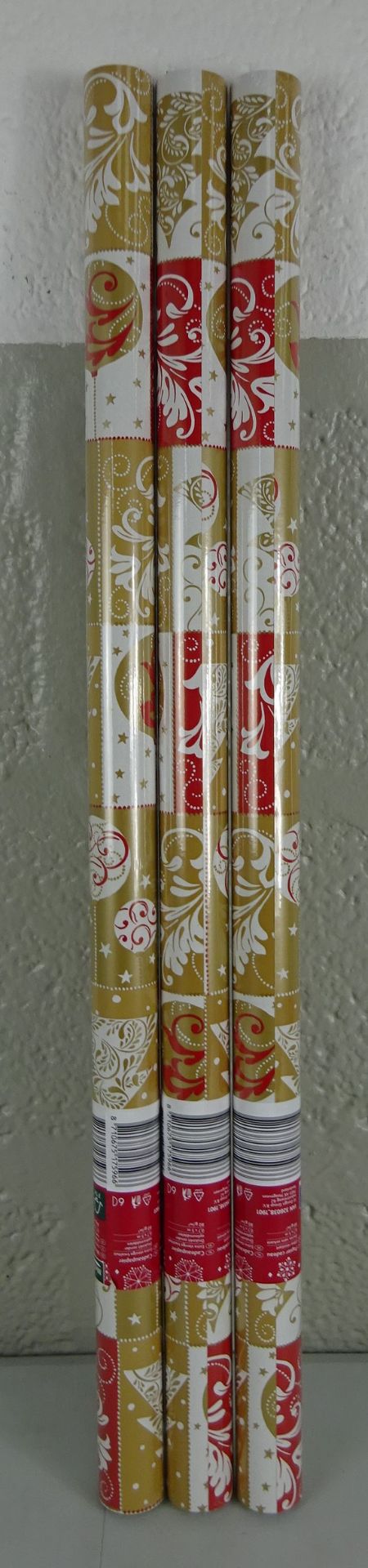 X3 BRAND NEW ROLLS OF GOLD CHRISTMAS TREE WRAPPING PAPER, PRICE MARKED 99P EACH