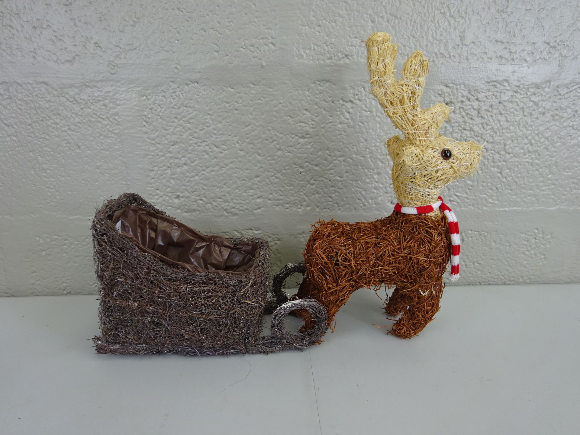 NEW WOVEN REINDEER AND SELIGH PLANTER