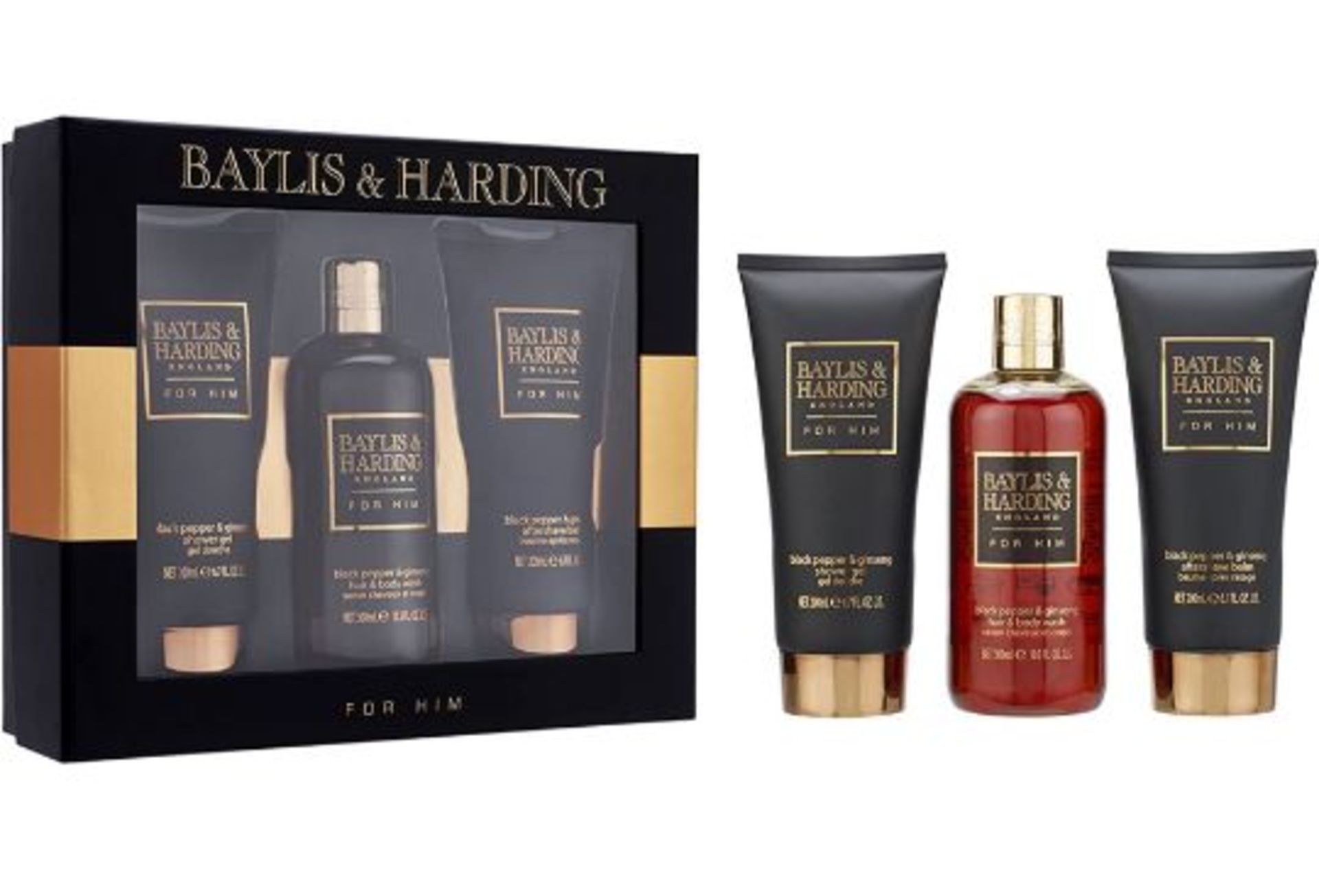 BRAND NEW BAYLIS & HARDING GROOMING TRIO, BLACK PEPPER AND GINSENG GIFT SET