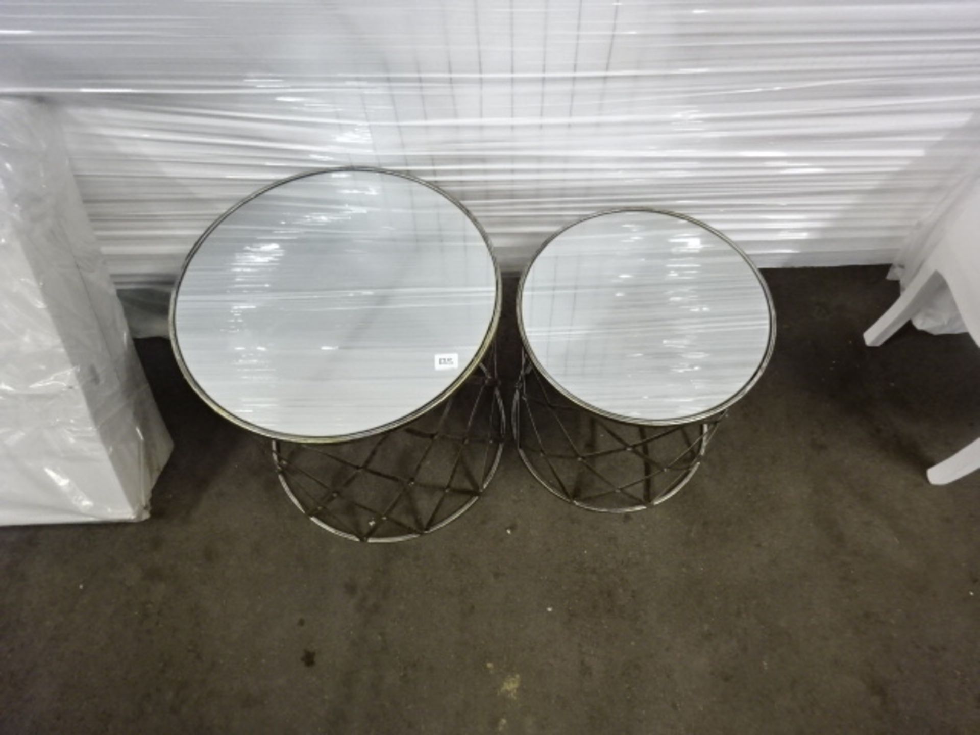 TWO GLASS & METAL TABLES (1 LG & 1SM)