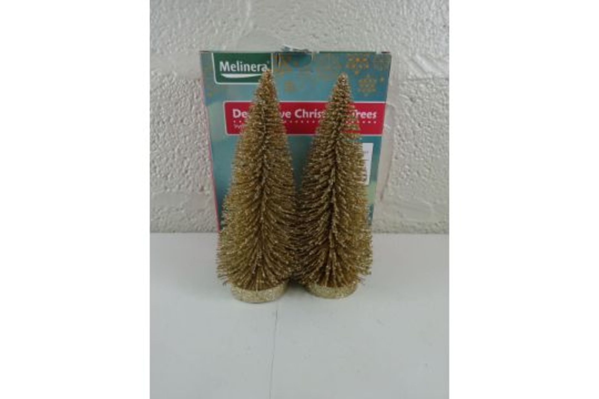 NEW BOXES OF 2 DECORATIVE CHRISTMAS TREES. (APPROX 25CM TALL)