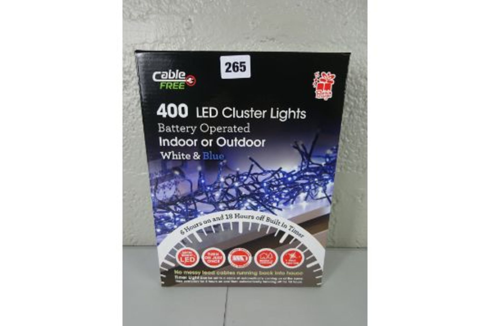 CABLE FREE 400 LED CLUSTER LIGHTS WHITE & BLUE