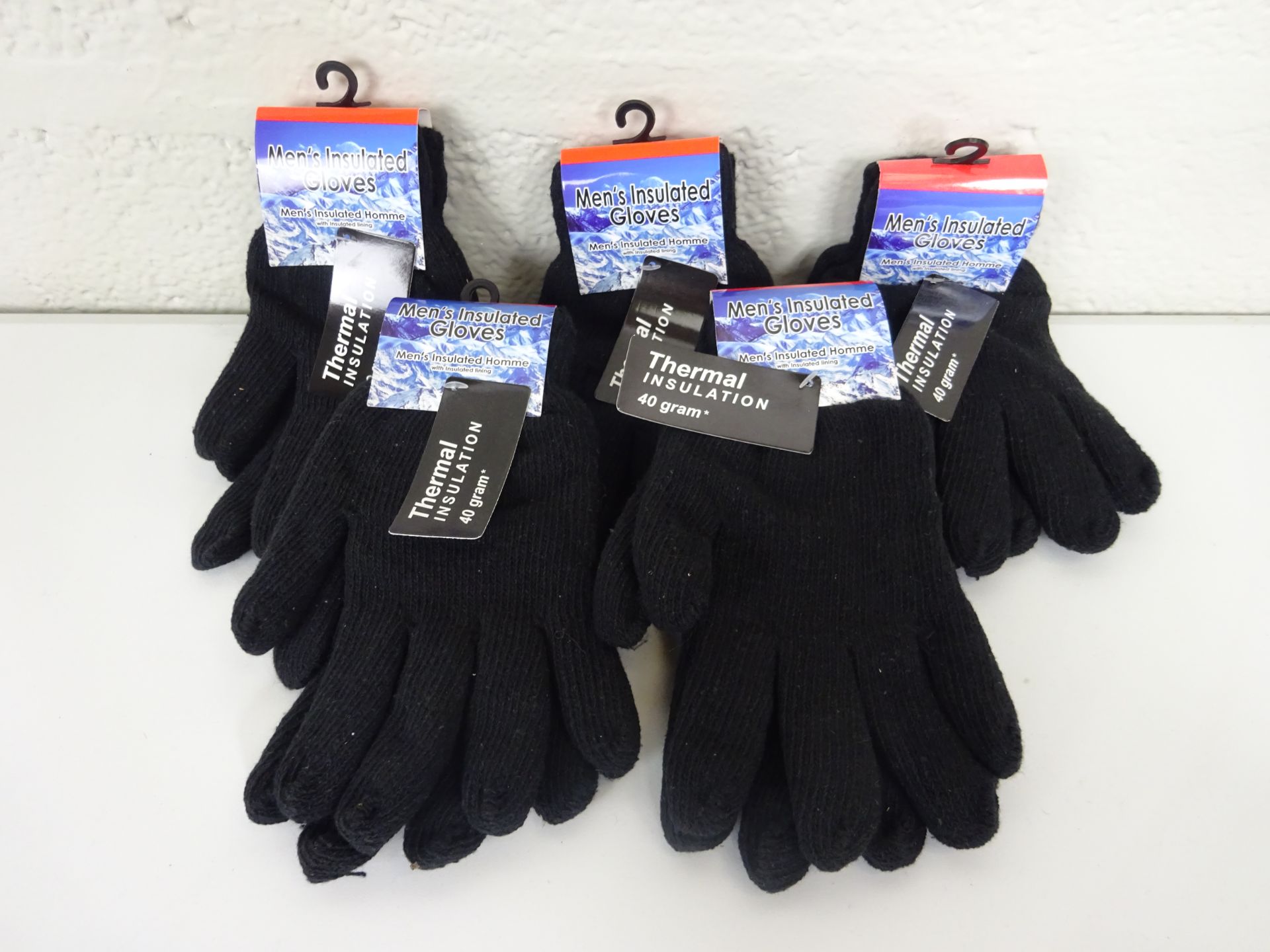 BOX OF 5 PAIRS OF NEW BLACK THERMAL GLOVES