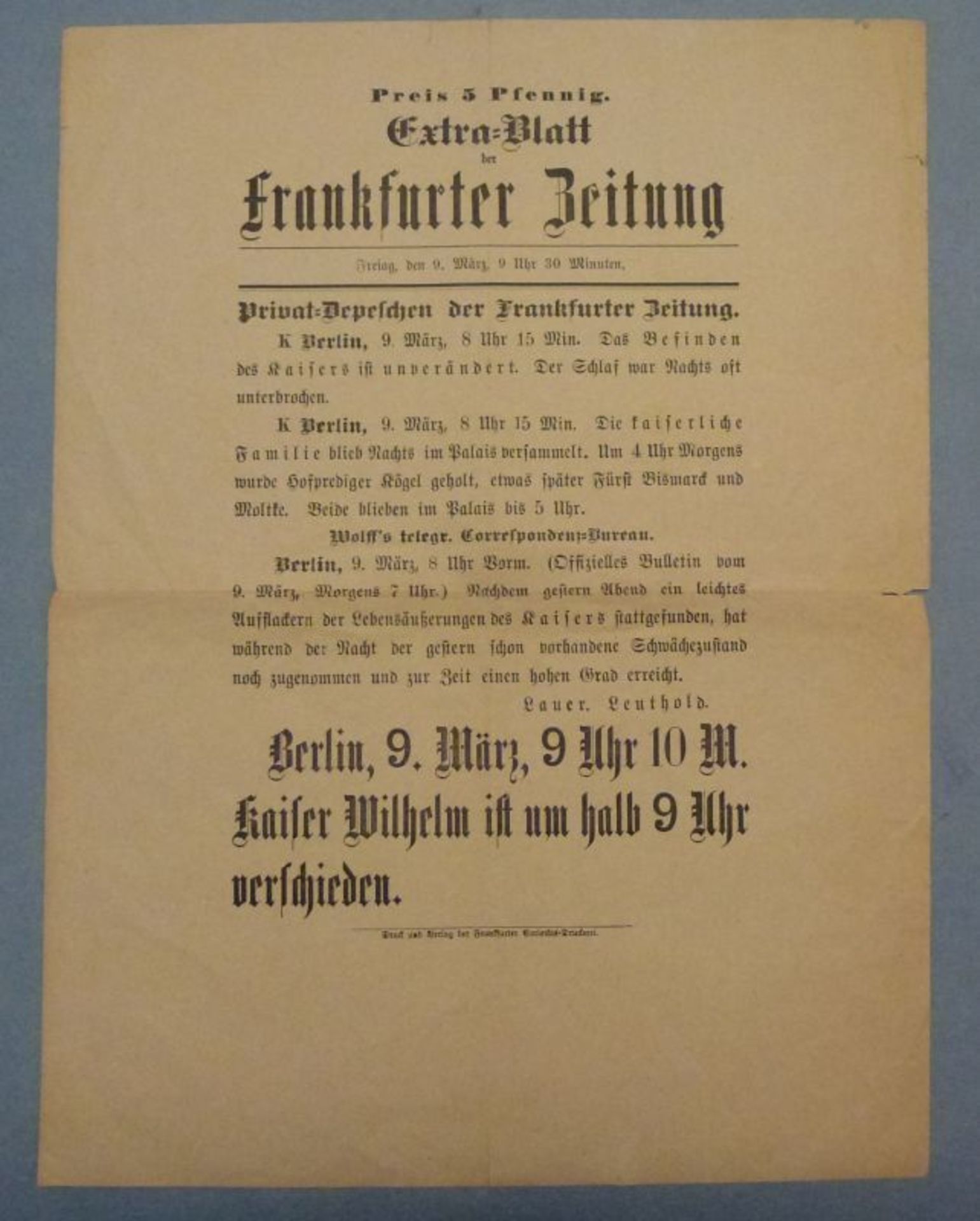 Extrablatt der Frankfurter Zeitung, 9.März 1888<