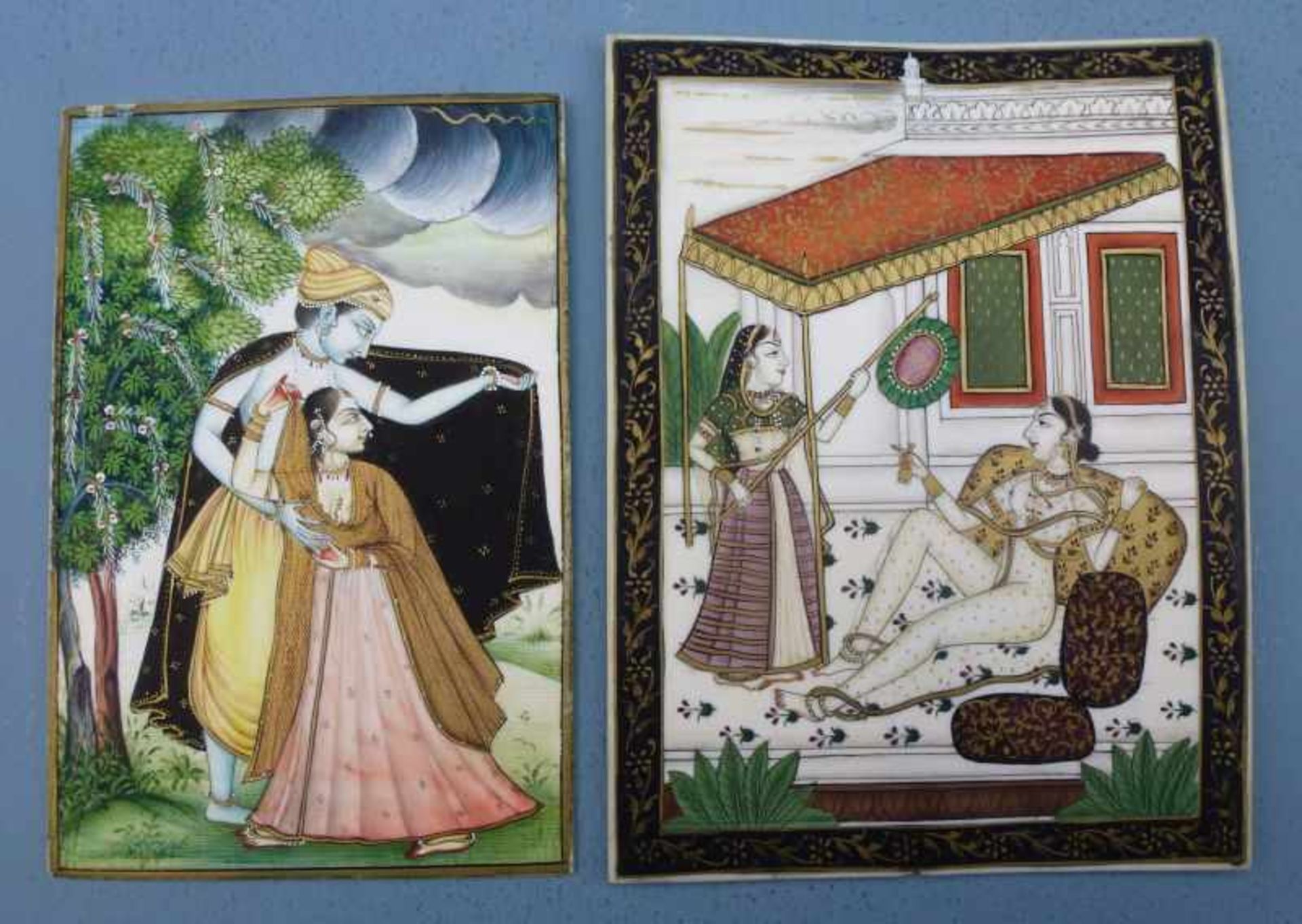 Paar erotische Miniaturen, Indien, 20.Jh.