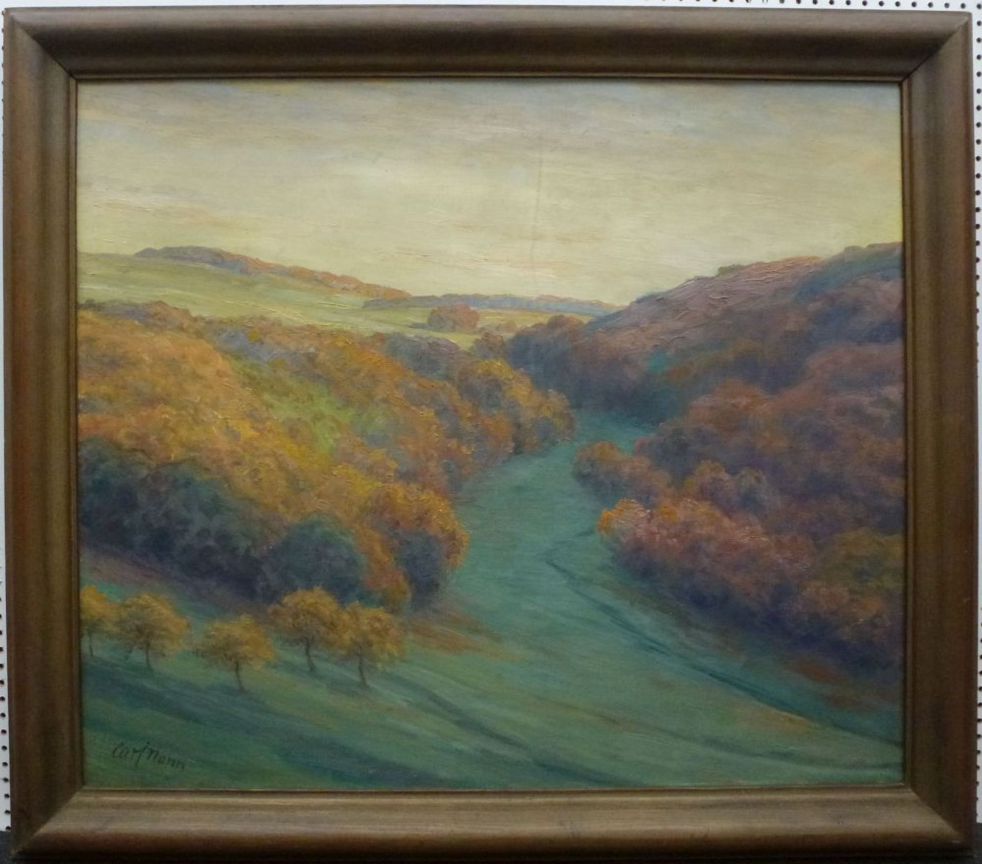 "Herbstsonne in der Eifel"Carl Nonn, 1876 - 1949Öl/LW, sign., rs. bez., Blick über Tal m. - Bild 2 aus 4