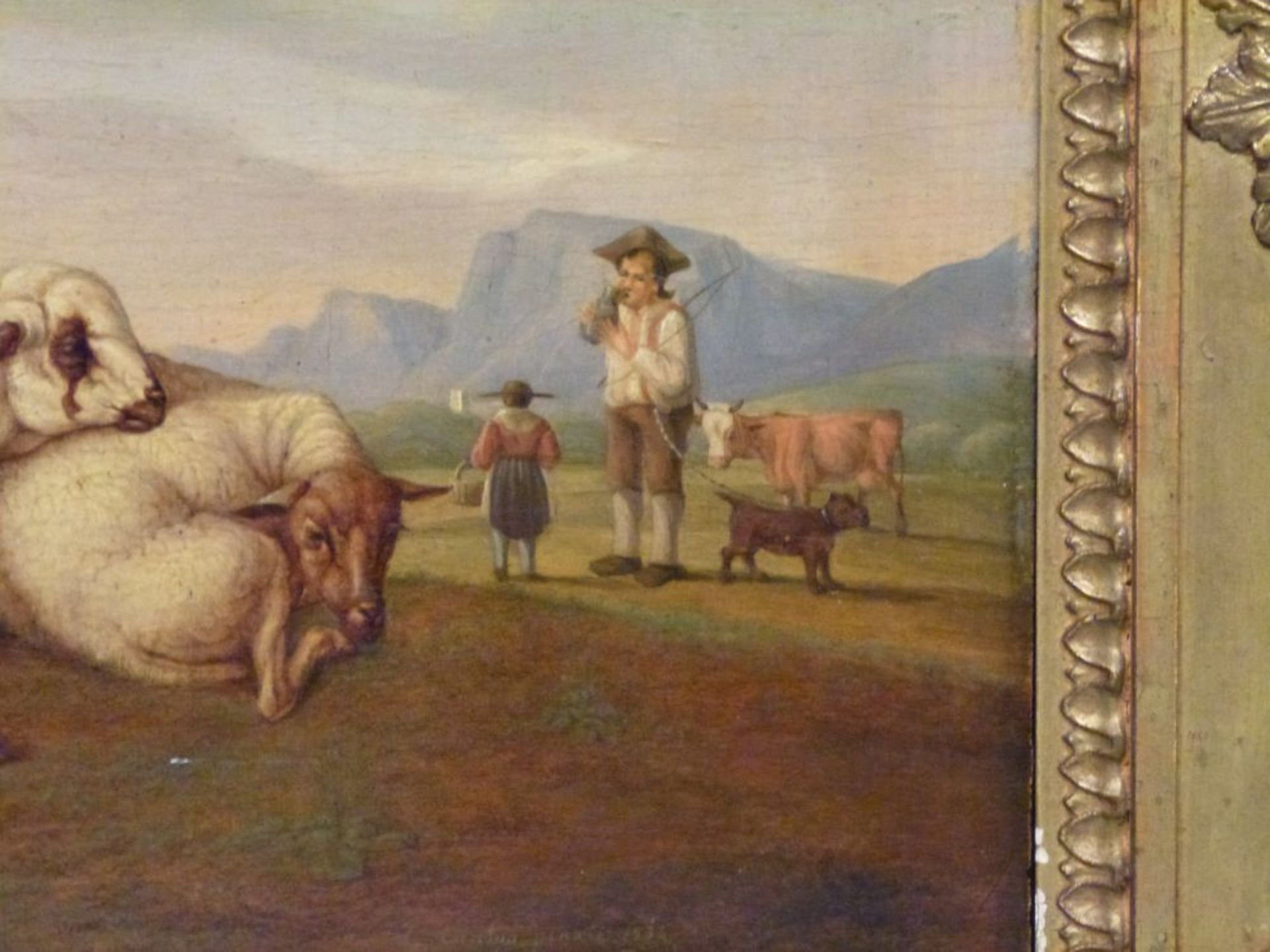Auf der WeideGustav Jakob Canton, 1813-1885Öl/Eichenplatte, sign. G.Canton pinxit 1833, Kühe, Schafe - Bild 5 aus 7